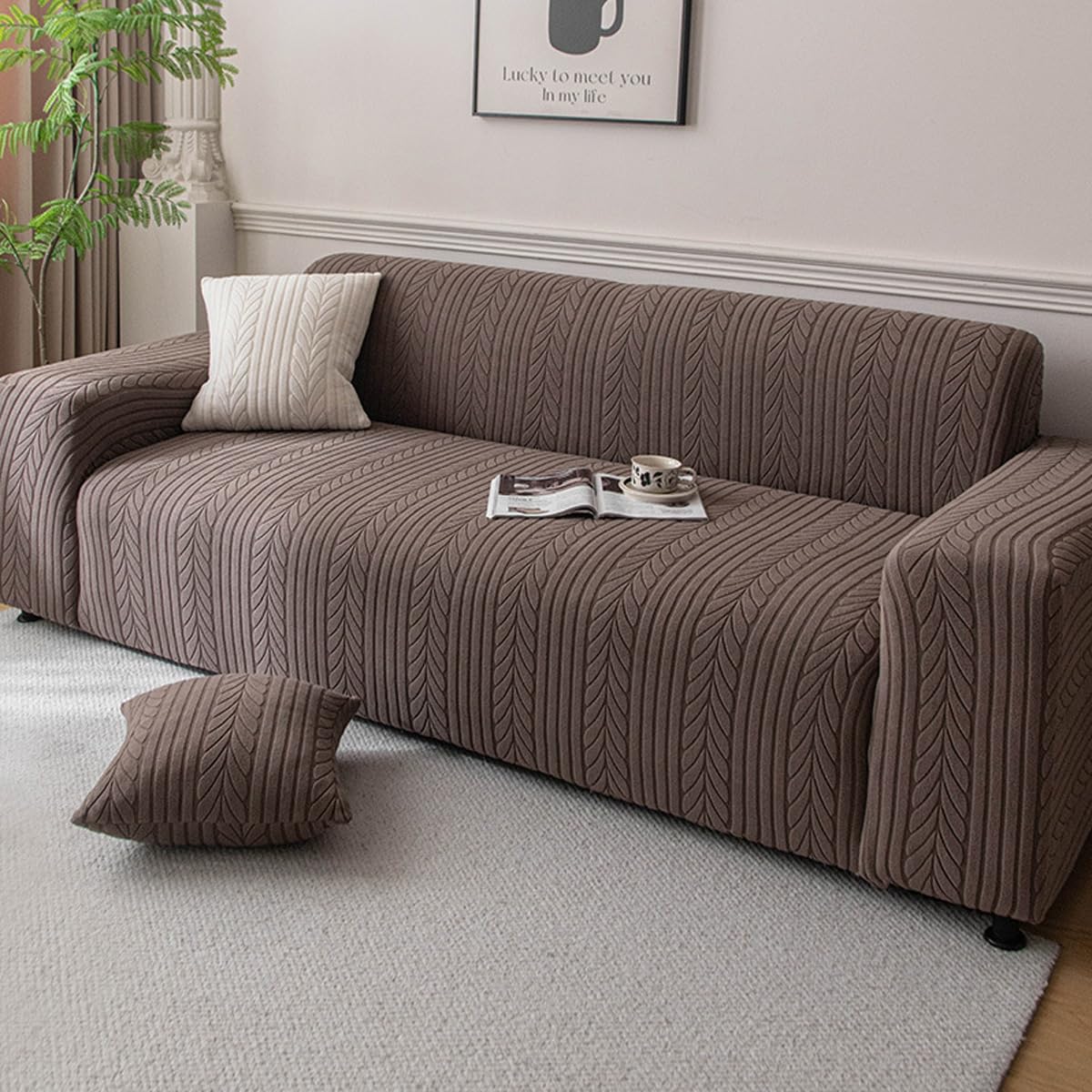 Qlkiybg D Thick Plush Sofa Slipcovers Sofa Cover 1/2/3/4 Seater High Stretch Couch Covers Washable Non-Slip Sofa Slipcovers Universal Fitte Sofa Cover Furniture Protector For (Size:3 Seater(190-230Cm),Color:d)