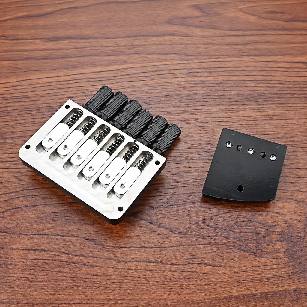 Alnicov Puente de guitarra sin cabeza de 6 cuerdas, con placa de tuerca, llave pequeña para accesorios de guitarra sin cabeza, color negro