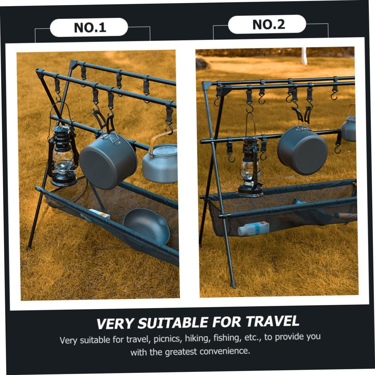 VALICLUD 1Set Collapsible Tripod Grill Rack Camping Stand for Hanging Utensils Clothes and Gear Portable Outdoor Storage for Picnics and Camping