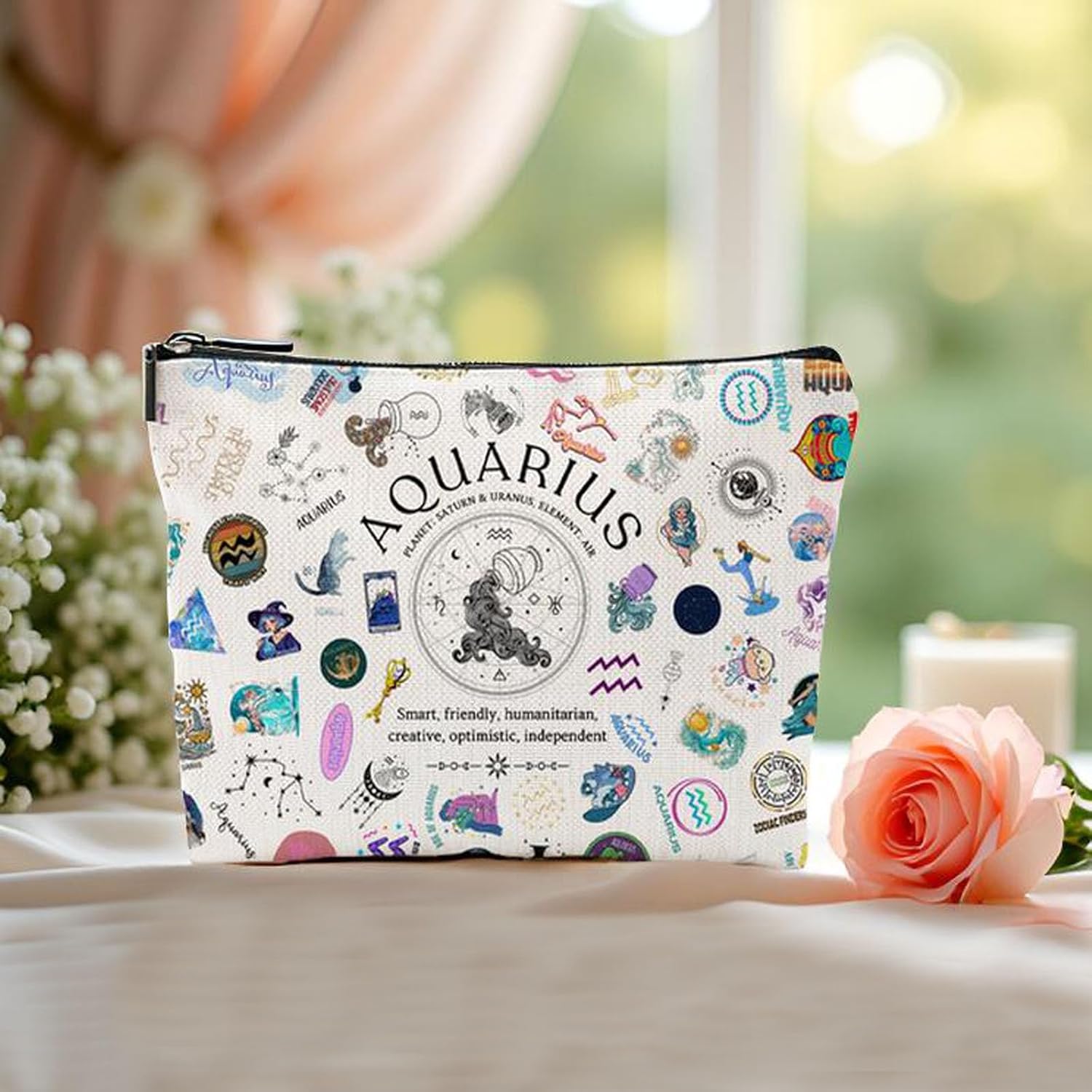 Aquarius Gifts for Women, Aquarius Zodiac Cosmetics Bag, Travel Makeup Bags, Aquarius Birthday Gifts for Women & Astrology Lovers - Image 3