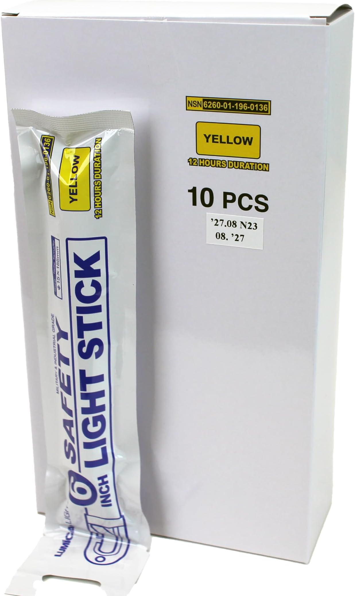 10 x 6" Military Grade Safety Light Sticks - Yellow - 12 Hour Glow