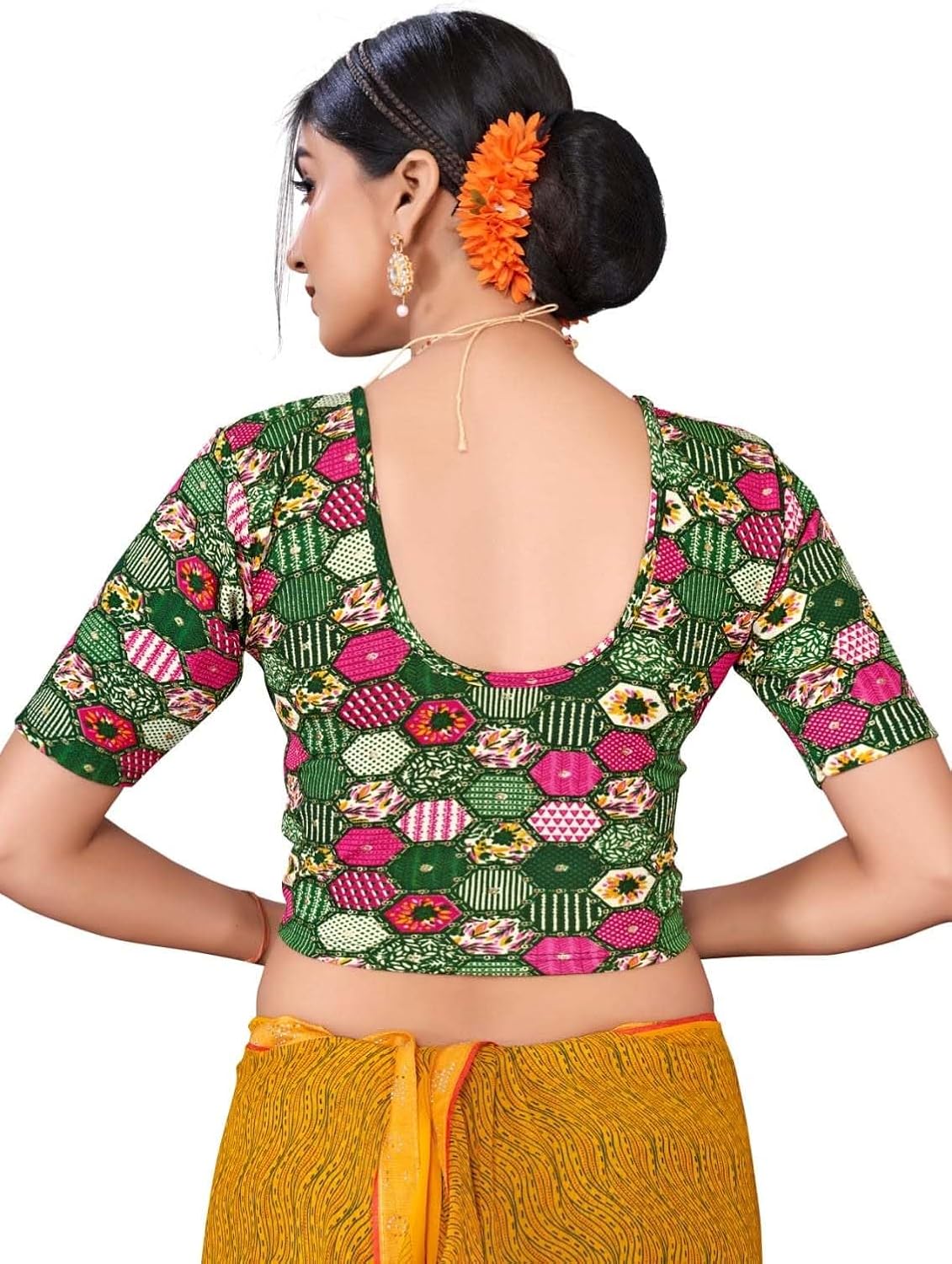 Women's Cotton Elatane Stretchable Printed Designer Blouse | Ethnic Saree Blouse | Choli for Wedding & Party Wear - Image 2