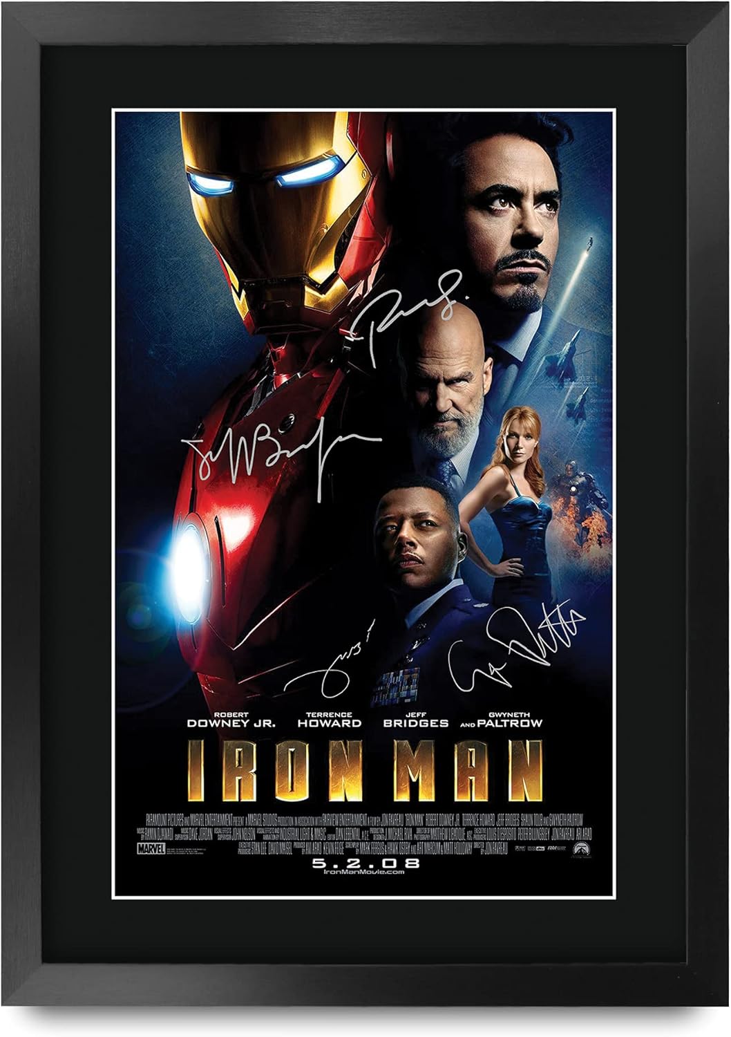 HWC Trading Iron Man Movie Poster Robert Downey Jr Terrence Howard Gwyneth Paltrow Jeff Bridges Signed 16 x 12 inch Framed Gift Printed Autograph Film Print Photo Picture Display - 16" x 12" Framed