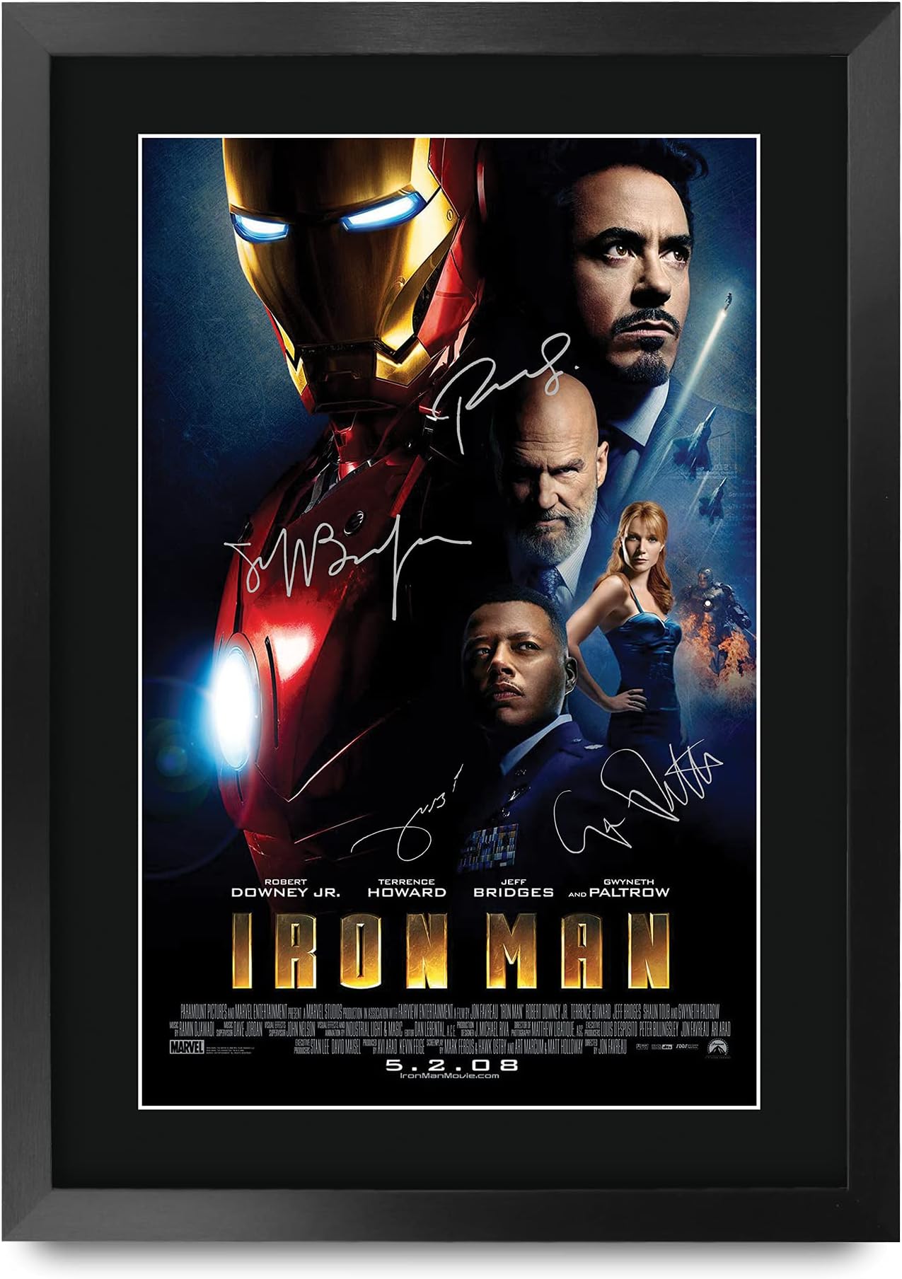 HWC Trading A3 FR Iron Man Movie Poster Robert Downey Jr Terrence Howard Gwyneth Paltrow Jeff Bridges Signed Gift FRAMED A3 Printed Autograph Film Gifts Print Photo Picture Display