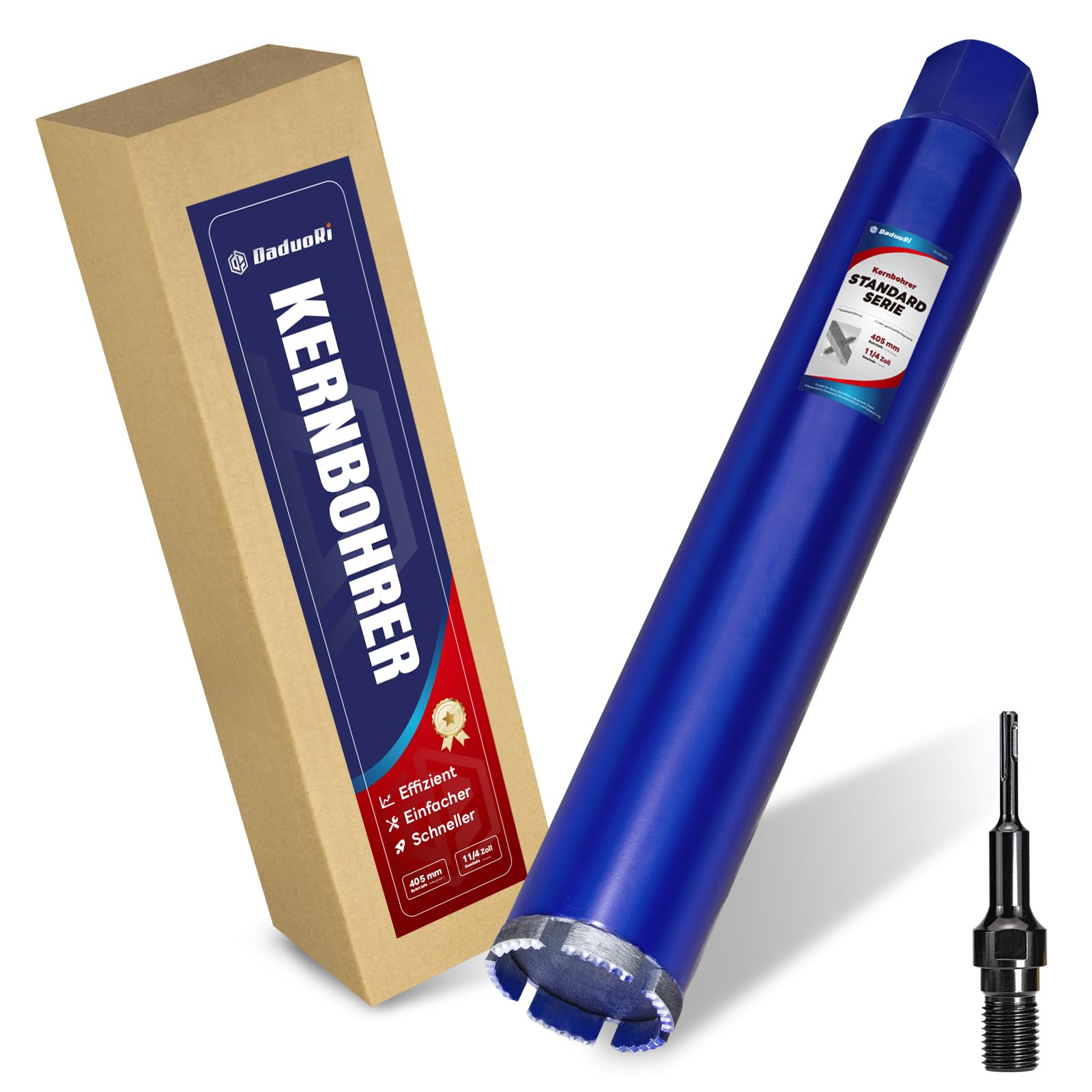 Carotteuse diamant DaduoRi 63 mm avec SDS Plus (1‑1/4 pouce) – 410 mm de profondeur de coupe – Pour forage à l’eau sur béton armé, maçonnerie, pierre, brique (longueur totale 460 mm).