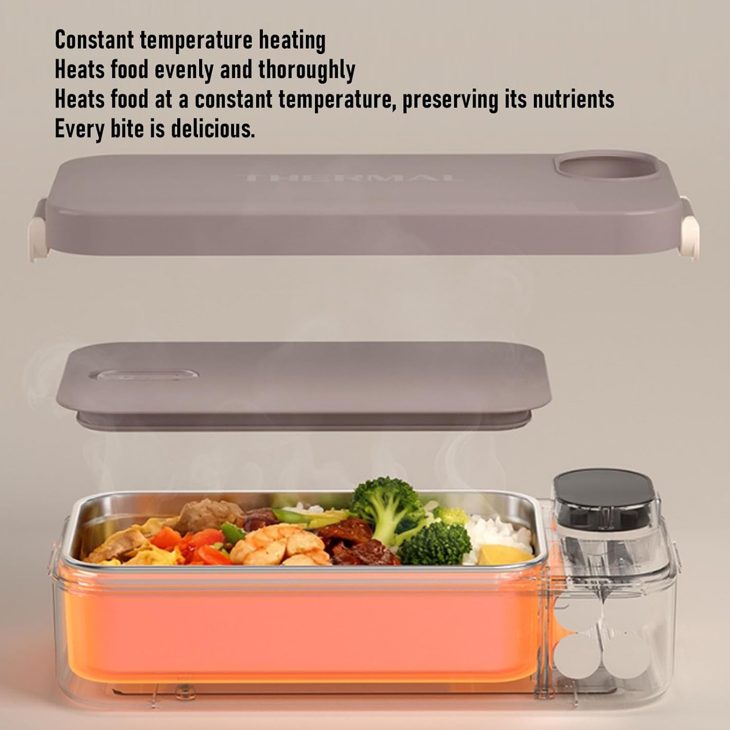 VBESTLIFE Electric Lunch Box, 304 Stainless Steel Rechargeable Wireless Quick Heated Lunch Box with Digital Display and Waterless Design