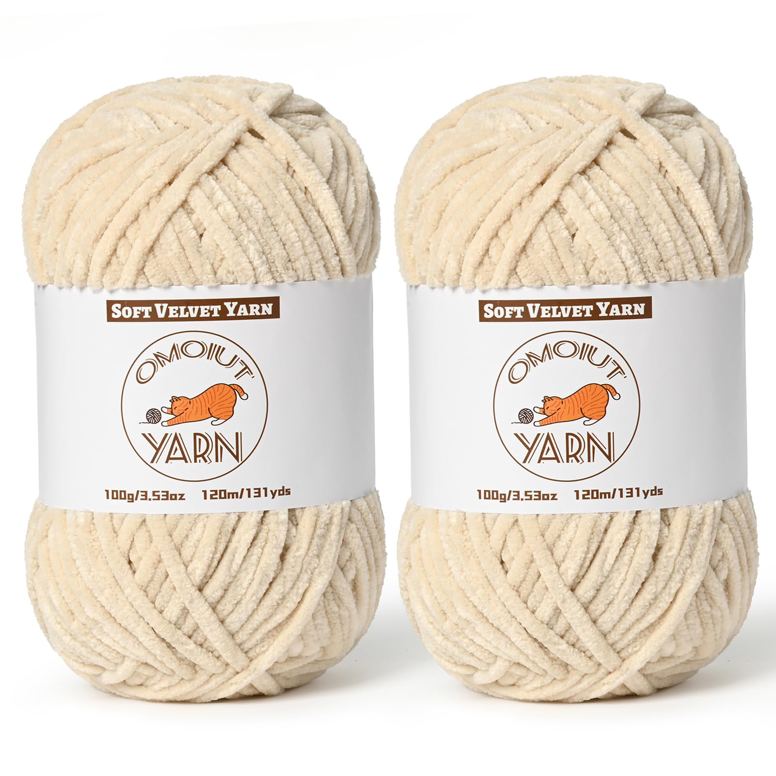 2 Pack Beige Fluffy Velvet Yarn for Crocheting,Chunky Chenille Baby Blanket Yarn for Crochet,Soft Fuzzy Puzzle Yarn for Knitting,(100g/3.53oz Each) Bulky Thick Amigurumi Crochet Yarns