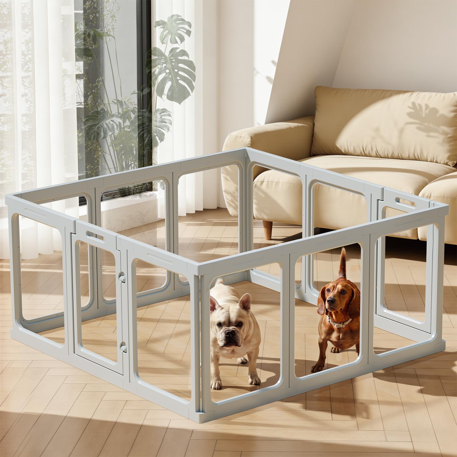 Gardner Pet Recinto per Cani in Acrilico Trasparente – Box Antigraffio e Antiscivolo, Parco Modulare per Cuccioli, Gatti e Conigli – Facile da Pulire, Espandibile, Animali Piccoli - 12 Pizzi, Grigio
