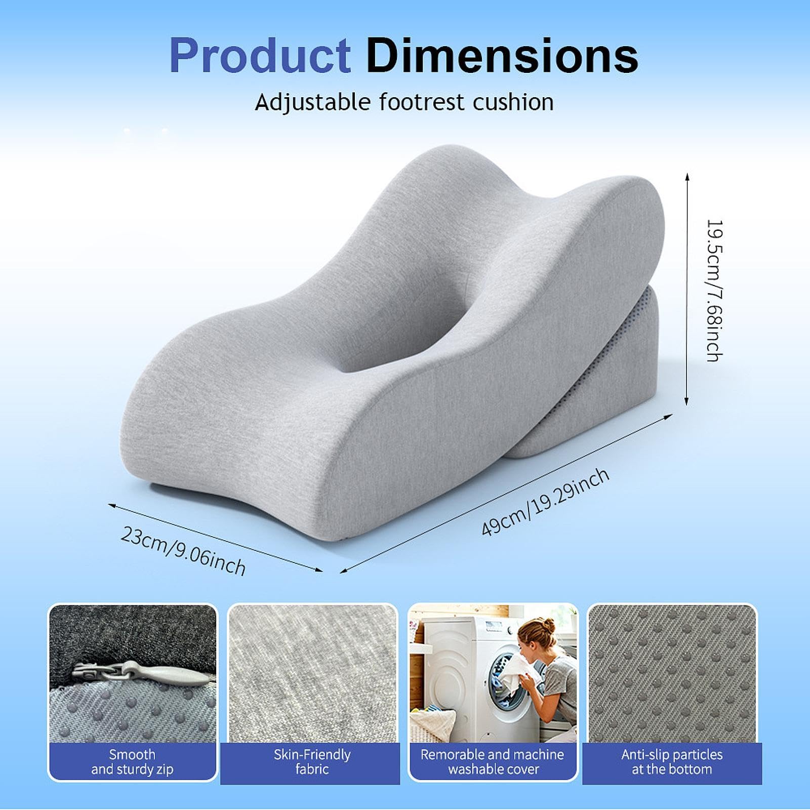 Almohada para Piernas de Espuma Viscoelástica, Cojín de Elevado para Descansar Los Tobillos, Almohada Suave Tipo Sudadera, Ideal para La Cama, Gris Claro, tal como se describe