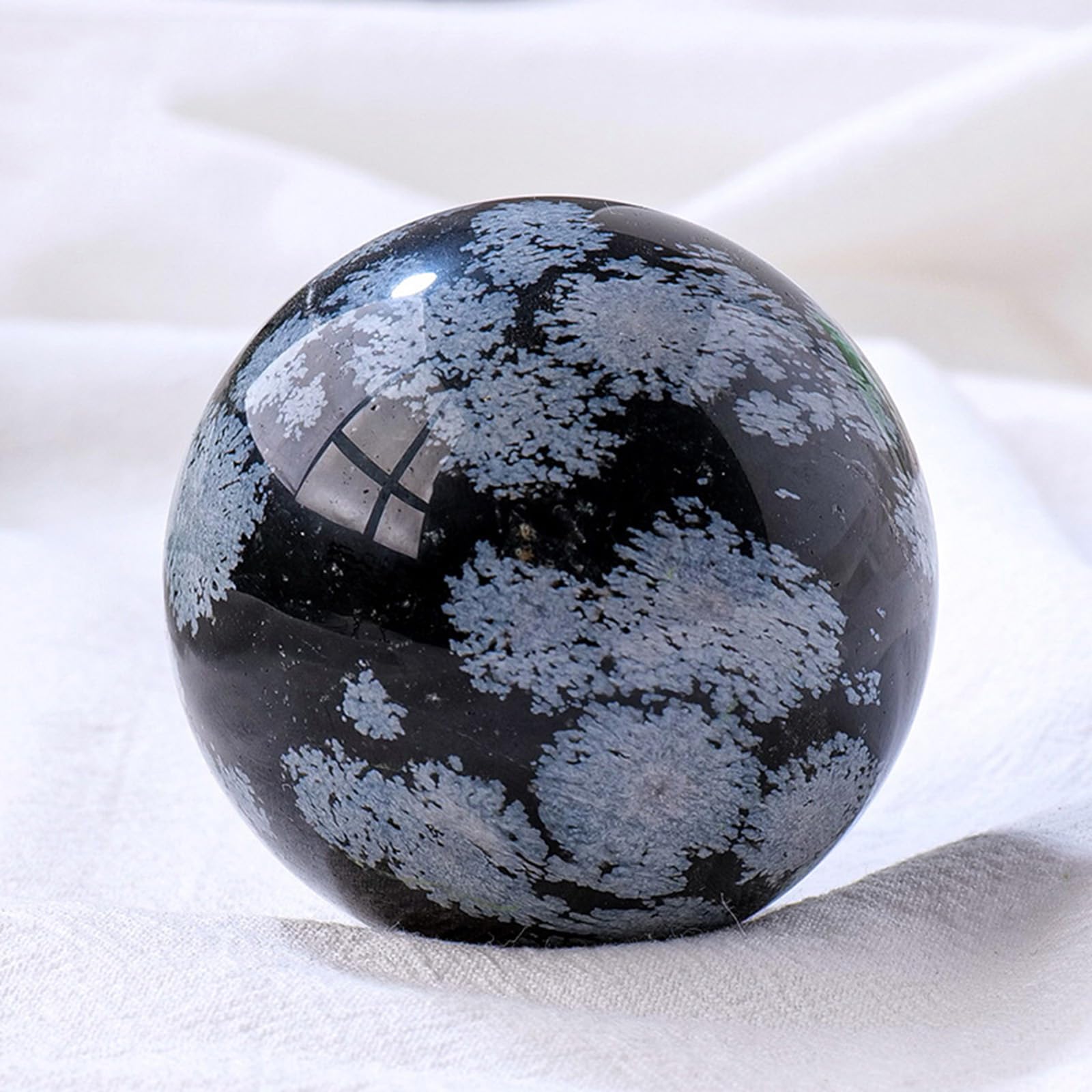 YLQUXEUV Snowflake Obsidian Crystal Sphere Scrying Ball Quartz Polished Divination Photography Props FengShui Room Decor Ornaments,35~40mm