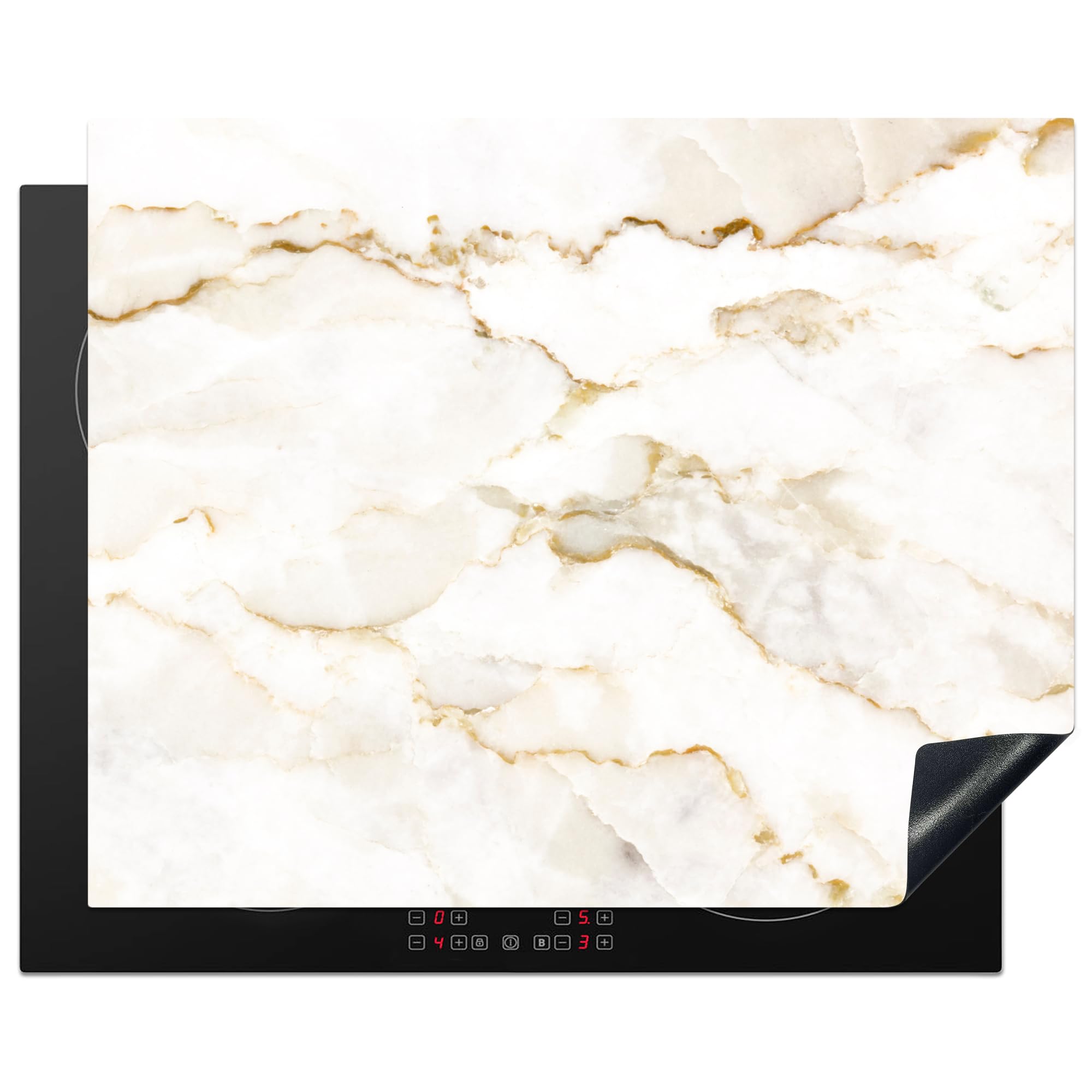 KitchenYeah© Herdabdeckplatte Einteilig Abdeckplatten Cerankochfeld Abdeckung Ceranfeld Herdplattenabdeckung Induktionsmatte Marmor - Kalkstein - Gold - Luxus - Marmoroptik - Weiß - 65x52 cm
