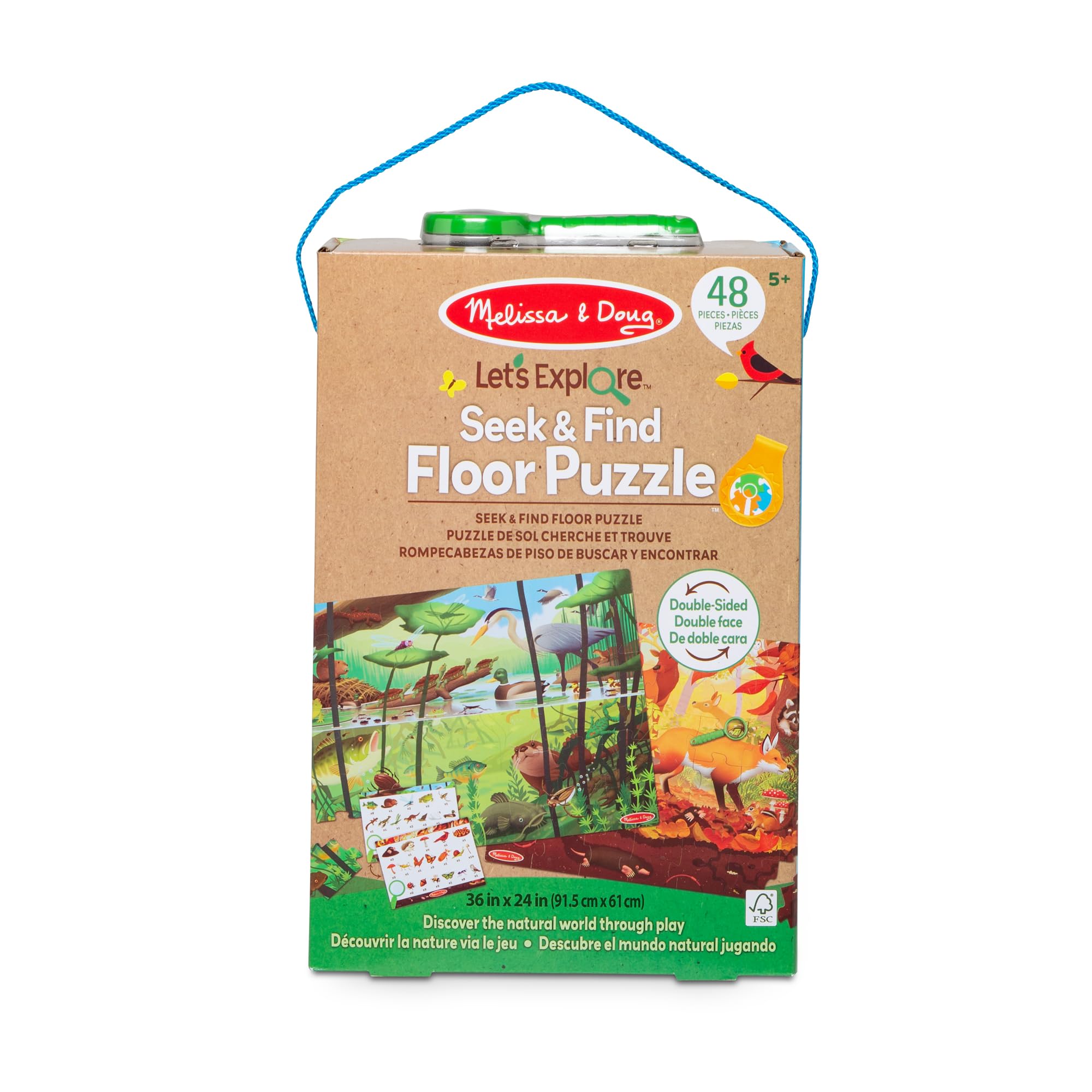 Melissa & Doug Let’s Explore Puzzle de Sol Double Face Cherchez et Trouvez, 48 pièces géantes en Carton, 2 Puzzles différents, Jouet d'éveil et de développement, 3+, Cadeau pour garçons ou Fille