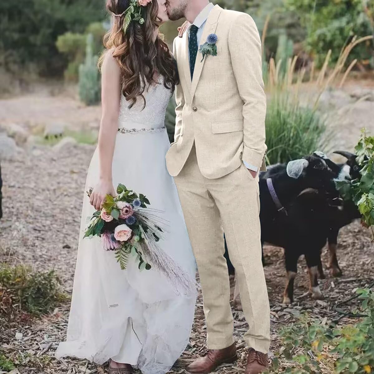 High-End Suits Retro Linen Suit for Men Casual Wedding Suit for Men Slim Fit 3 Pieces Jacket Blazer Vest Pant Groom Tuxedo - Image 6