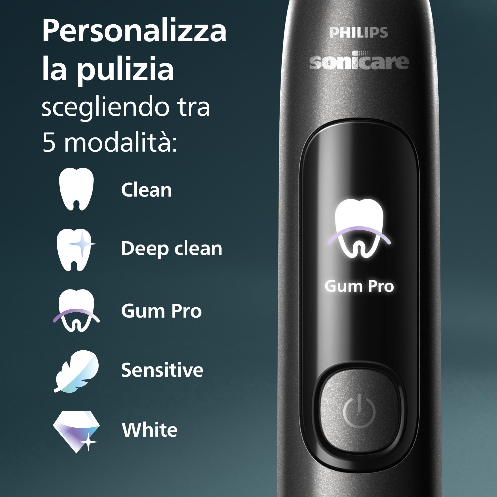 Philips Sonicare AdvancedClean Limited Edition, Spazzolino elettrico - schermo smart, sensore di pressione, promemoria sostituzione testina, 5 modalità di spazzolamento e SmarTimer, nero, HX3792/11
