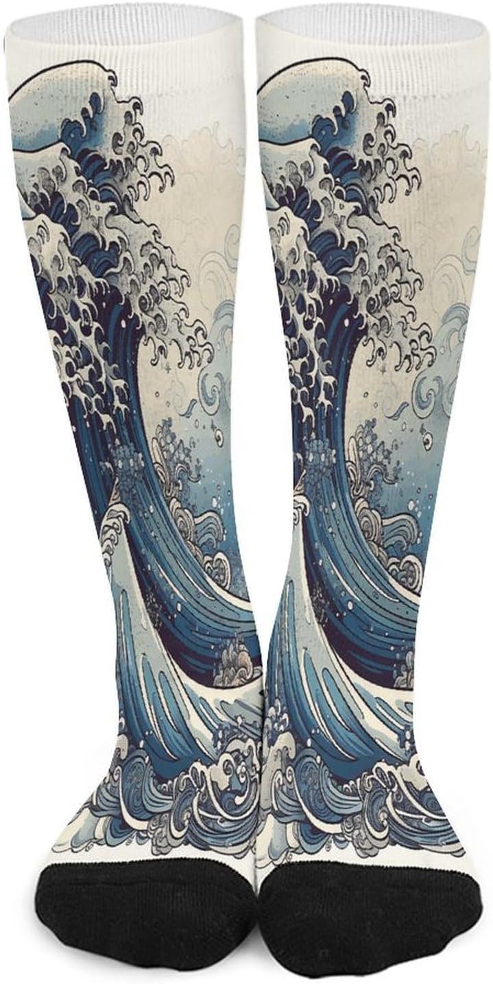 Blue Wave Style Socks Hiking Boot Socks Casual Knee High Sock Cozy Outdoor Sport Socks for Women Men