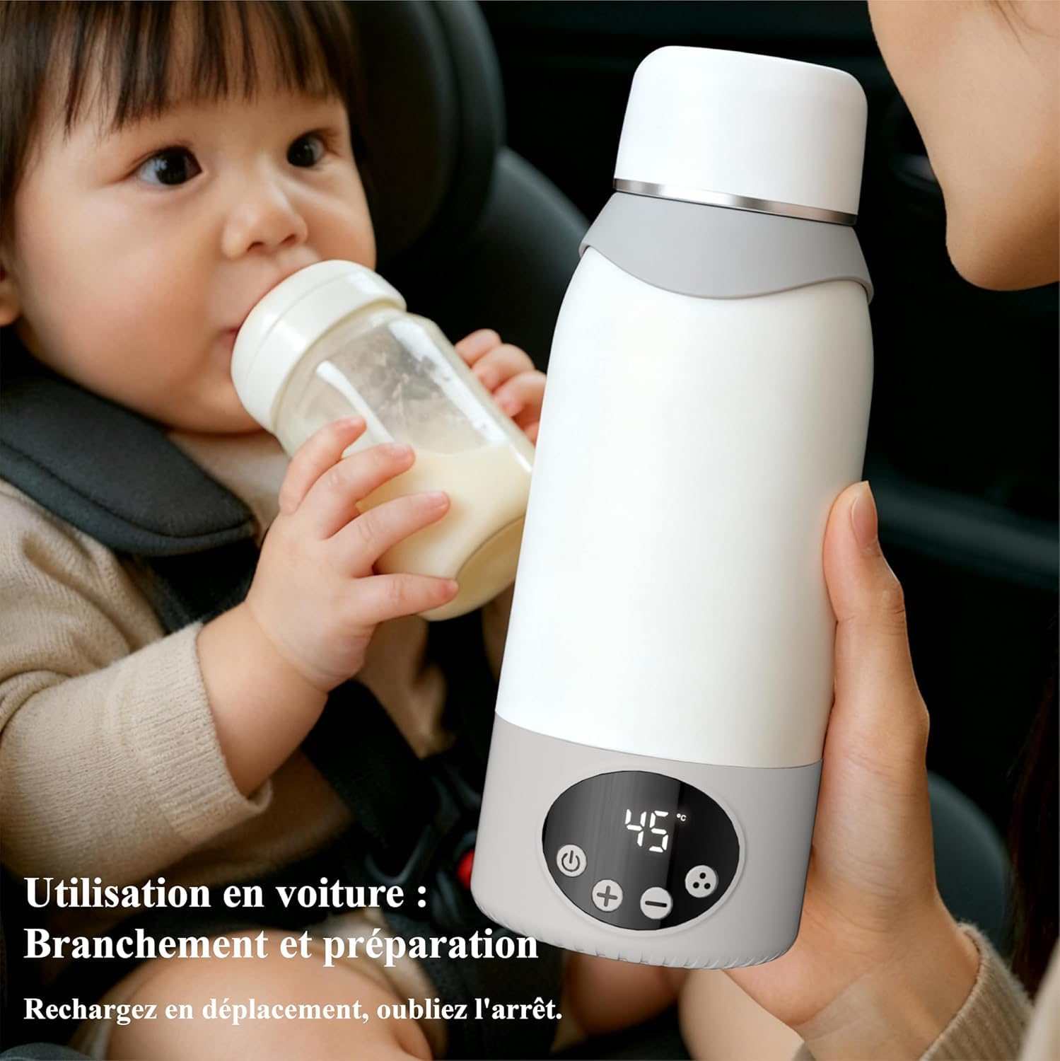 Chauffe Biberon nomade 500ML de voyage, Couvercle-tasse inclus, Batterie longue durée, Chauffe en 3 minutes, Contrôle précis de la température