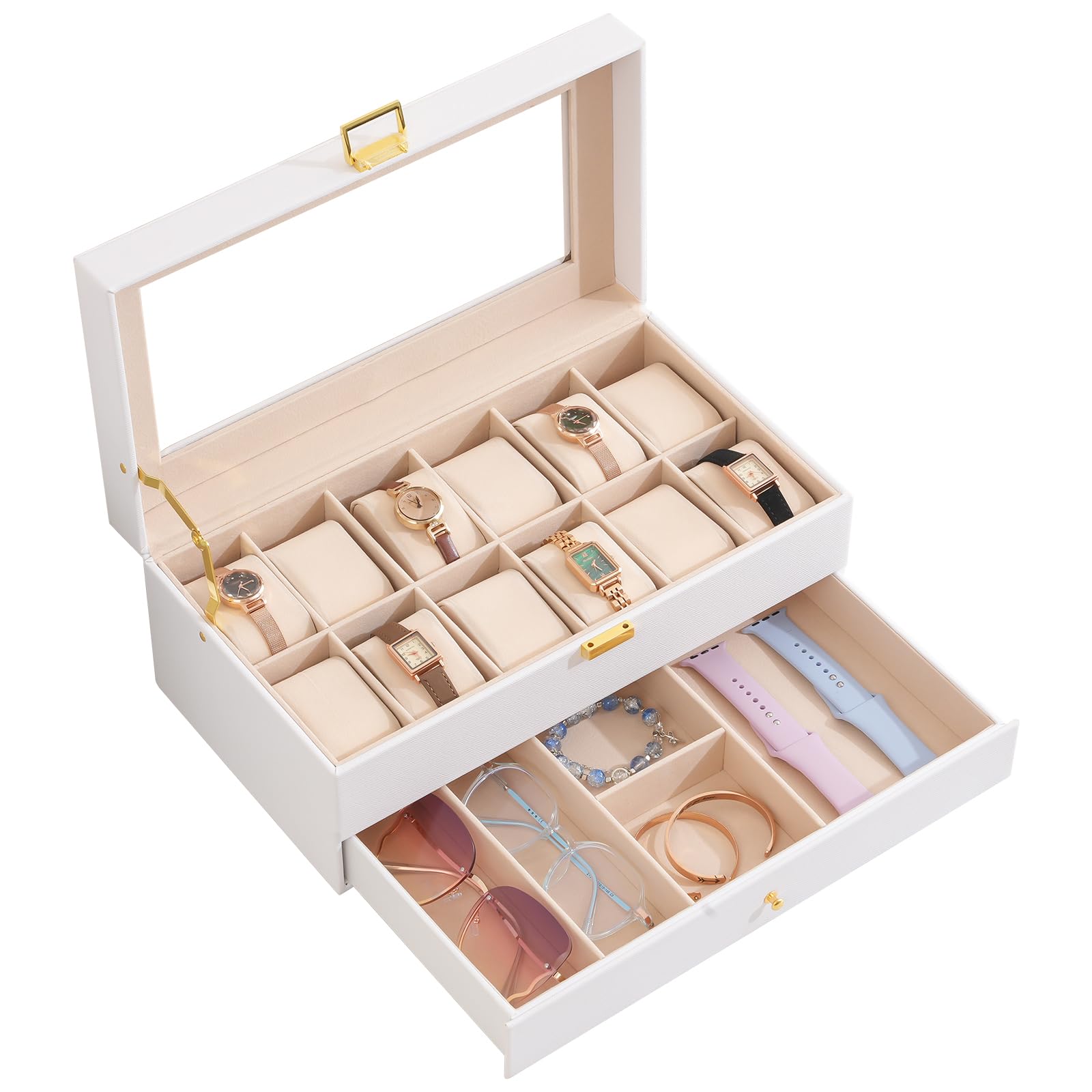 ProCase Caja de Relojes de 6 Ranuras con Cajón, Funda Organizadora de Reloj de 2 capas con Tapa de Cristal, Estuche de Almacenamiento para Hombres y Mujeres -Negro — view 29