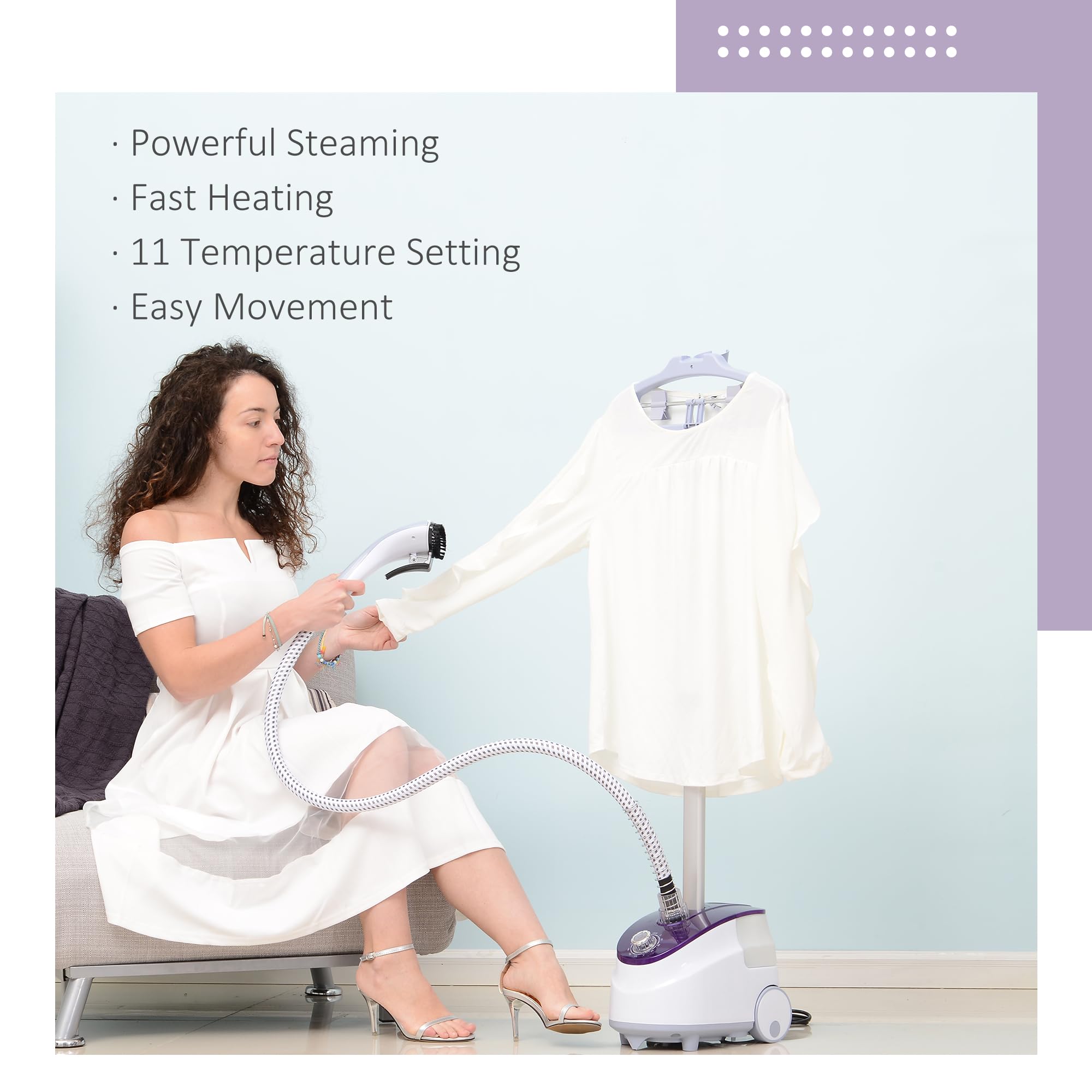 Dampfglätter Vertikal Dampfglätter für Kleidung 1,8 l 1800 W Dampfausstoß 30 g/min Teleskopstange weiß violett 12