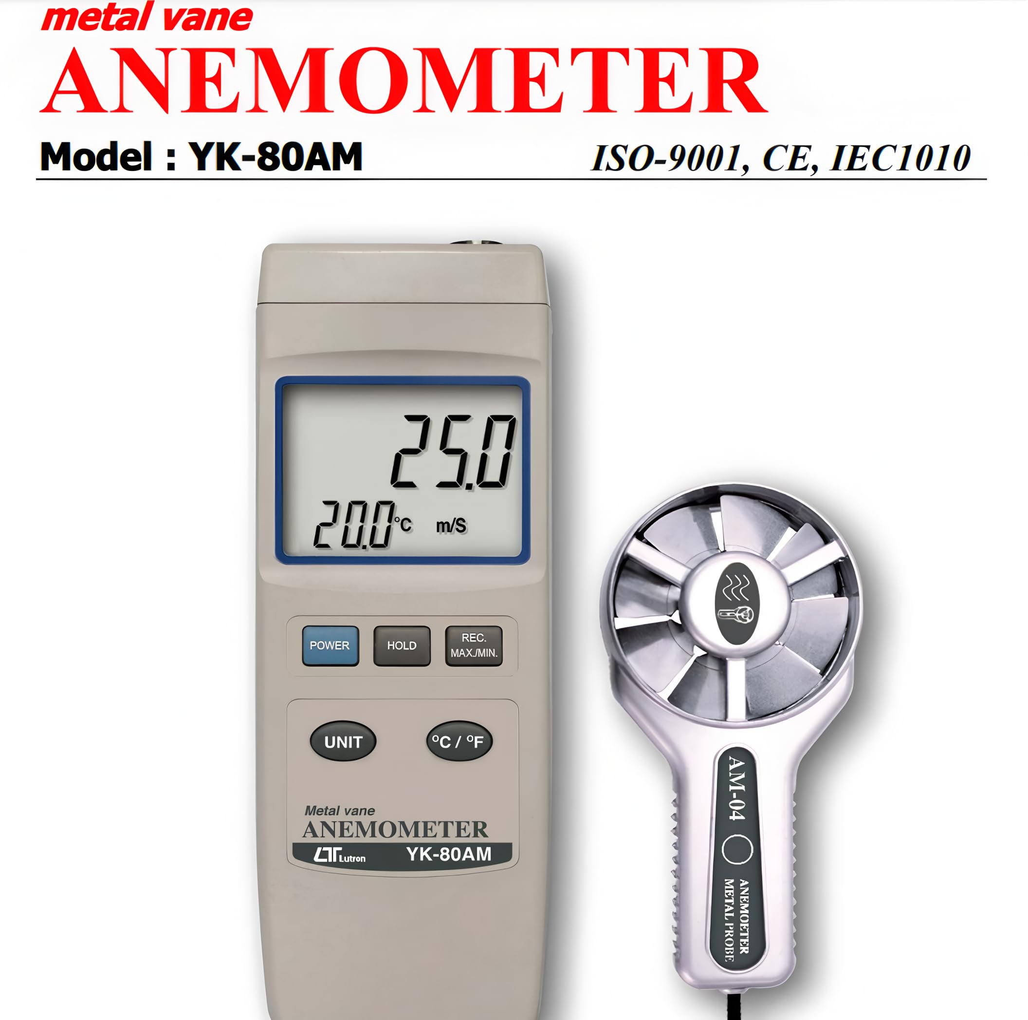 i-POOK metal vane ANEMOMETER YK-80AM Vane Anemometer Wind Speed Meter air velocity meter 0.4 to 35.0 m/s made in Taiwan