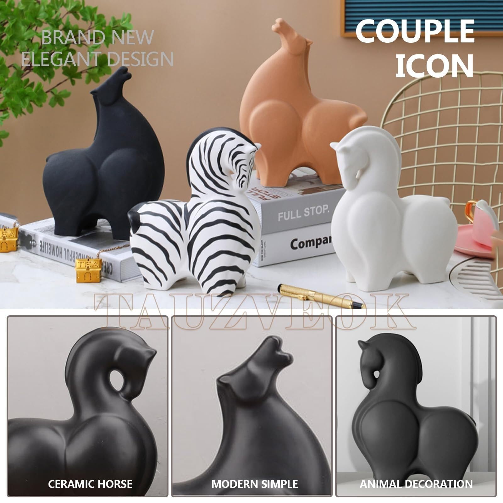 Regalos para Mujeres Escultura Abstracta Moderna de los Caballos la Estatua cerámica Deco del Caballo for Sala Estar Decoración para estanterías(Black B)