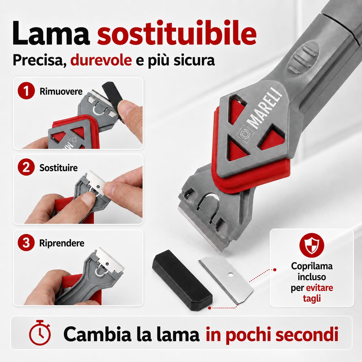 MARELI SERIE 7 - Spatola per Silicone Raschietto Togli Silicone Spatole per Silicone Calafataggio Flex Kit Silicone 7 in 1 Spatola Silicone Sigillante Professionale con Grout Remove per Bagno,Cucina