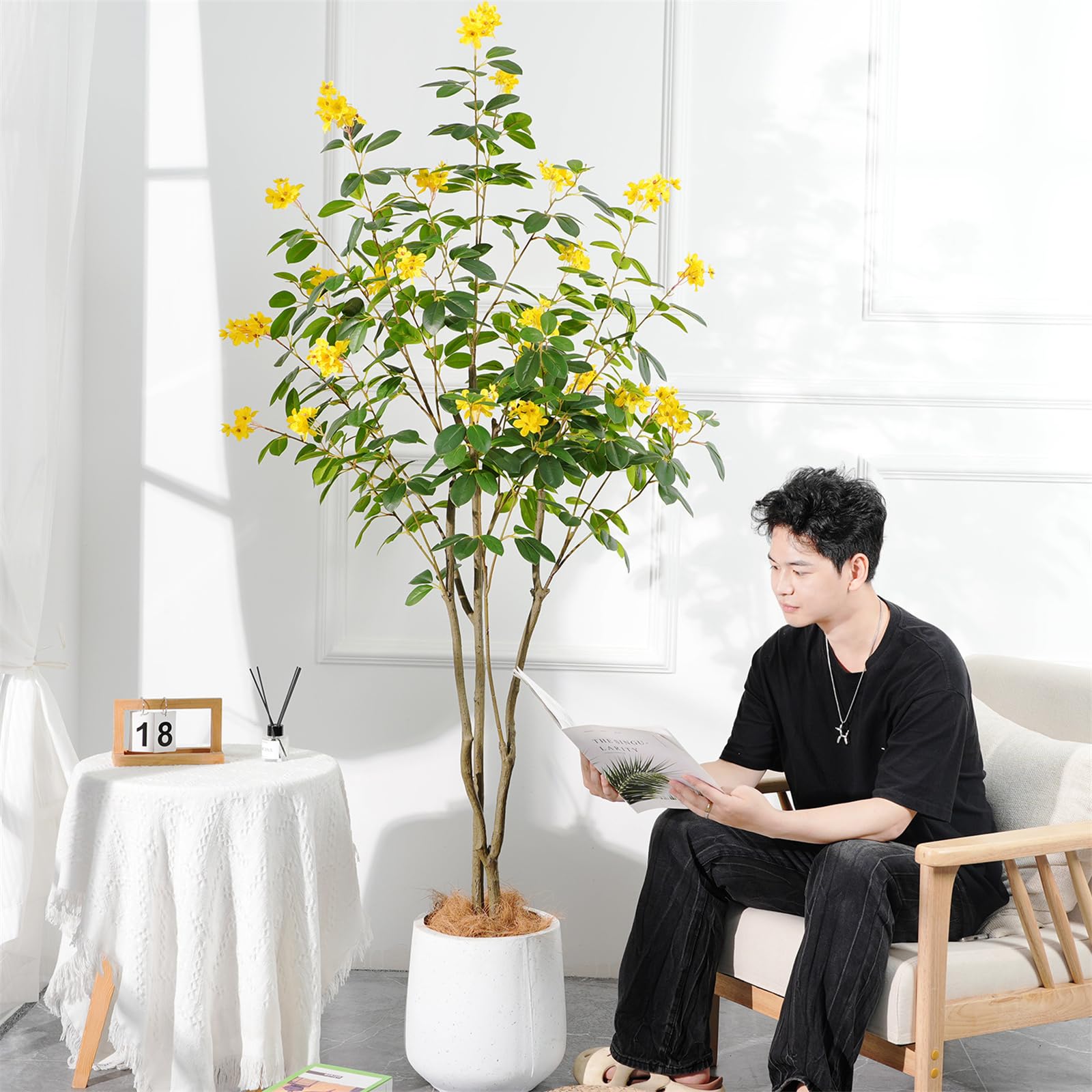 Zstar Arbres à Fleurs artificiels en Pot de 150 cm avec Fleurs et Feuilles pour intérieur et extérieur, Grandes Plantes artificielles réalistes en Pot pour Salon, Bureau, fêtes
