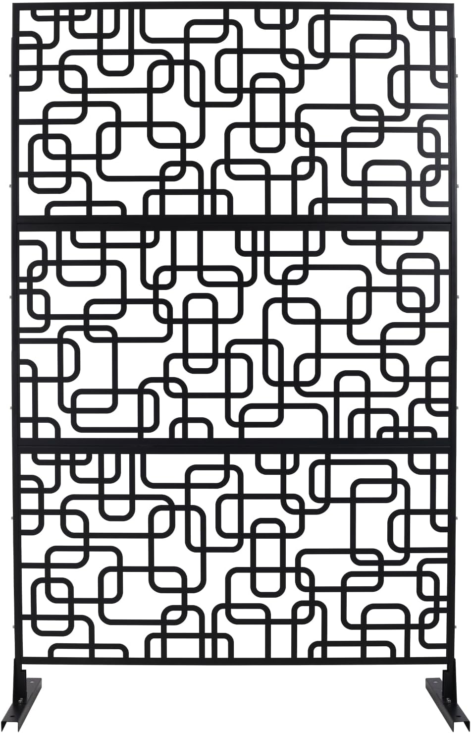 Outdoor & Indoor Privacy Screen Metal Privacy Screen 76" H×48" W, Freestanding Decorative Privacy Screen for Deck Balcony Patio, Privacy Fence Panels for Outside Lawn Garden PS114 Black