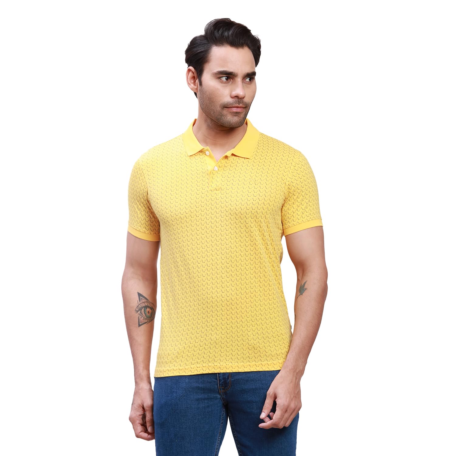 Men's Pure Cotton Print Pattern Regular Fit Polo Neck Half Sleeve Casual T-Shirt-image-17