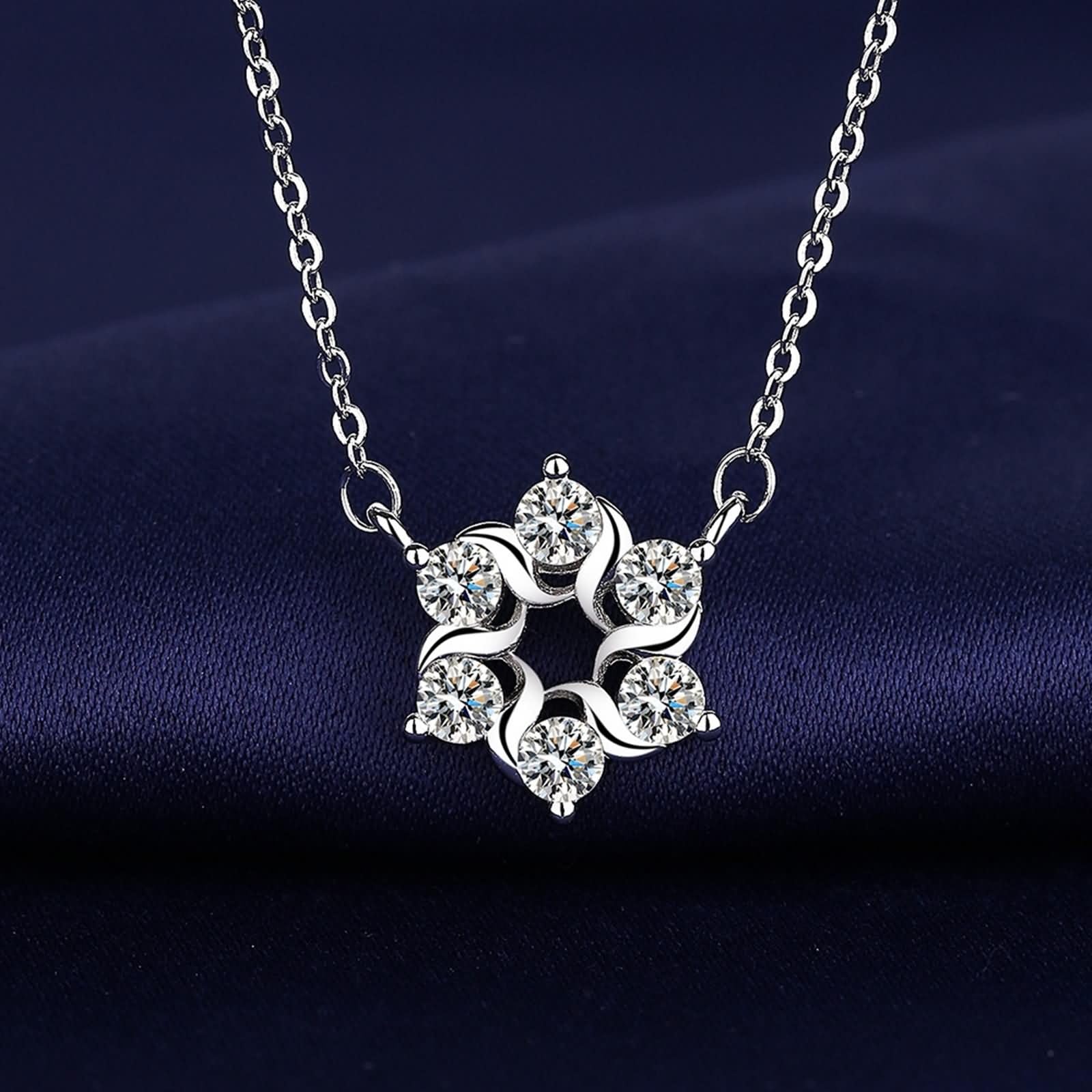 Donna Catenella per Collana Oro Bianco 9K / 14K / 18K, Rotondo con Diamante Sintetico, Pendente Collana Argento Donna