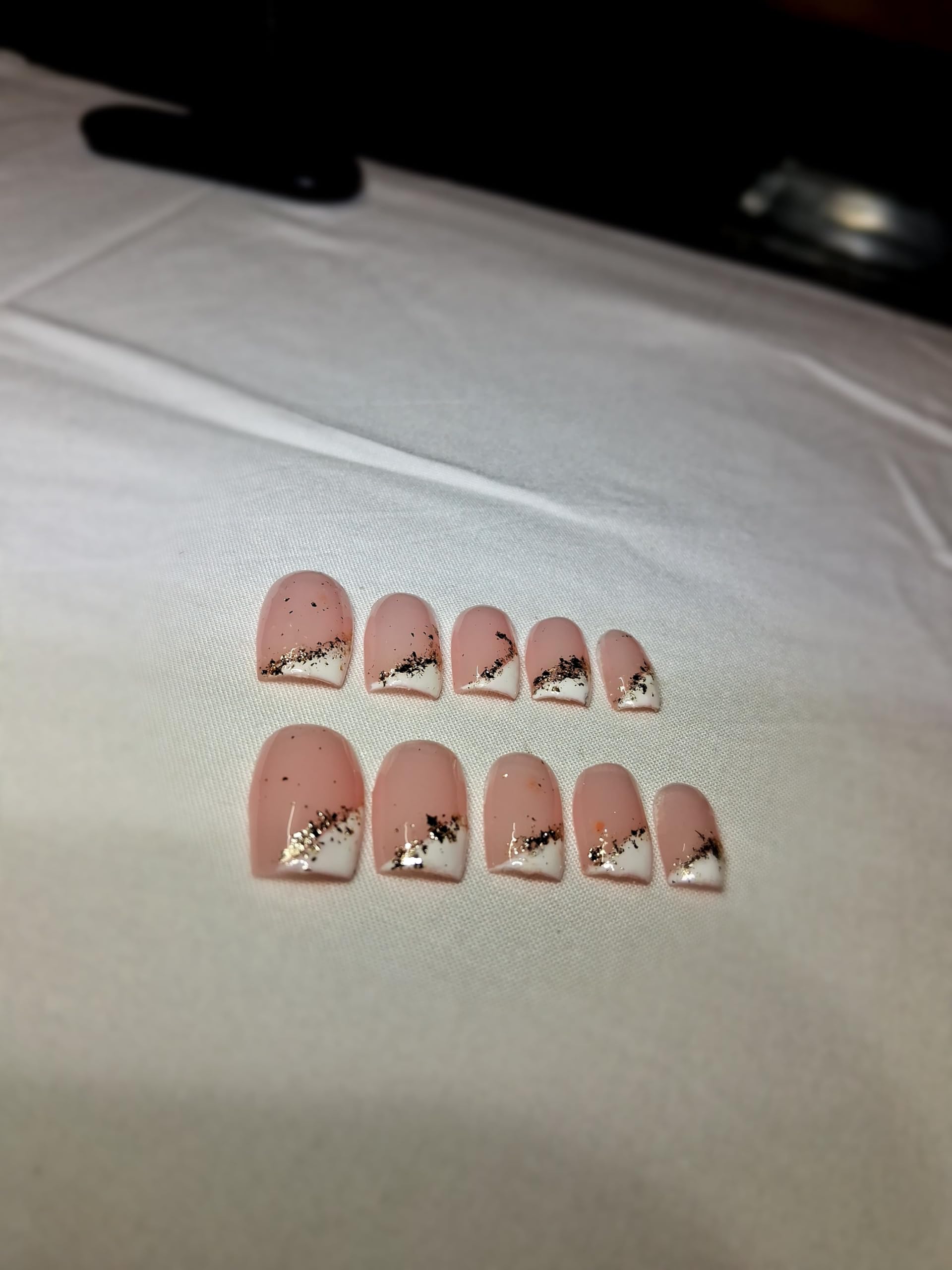 SHREEM ENTERPRISE Glossy Nude Glitter French Press on/Fake nails/Artificial Nails in Medium Square with complete application kit