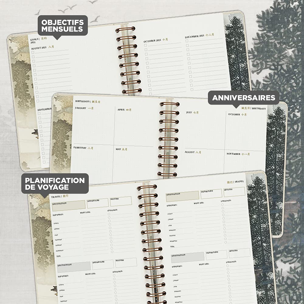 Agenda Semainier 2022 Kokonote - Design Vintage Animals, Format 16,5x20 Cm, Spirale, D'août 2021 à Décembre 2022, Avec Stickers Et Enveloppe