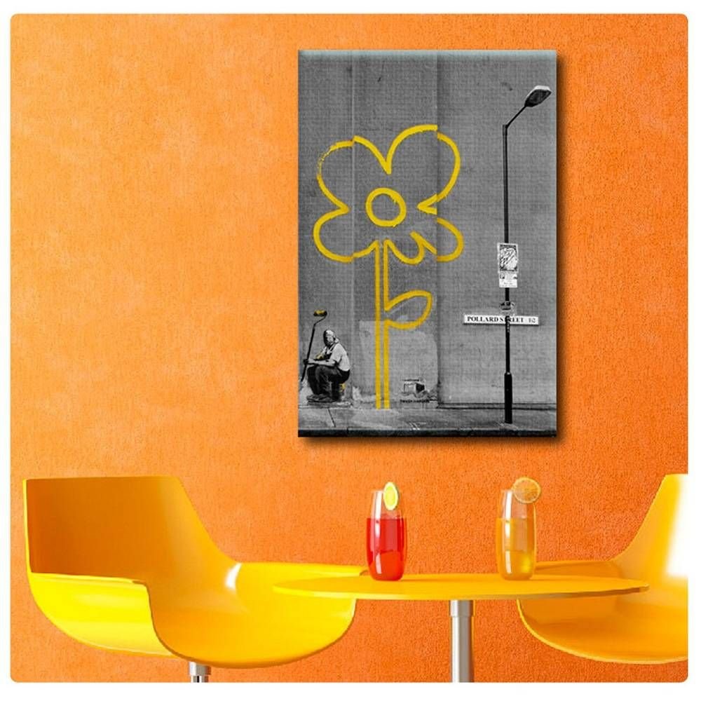 Alonline Art - Flower by Banksy | framed stretched canvas (Synthetic) on a ready to hang frame - gallery wrapped | 16