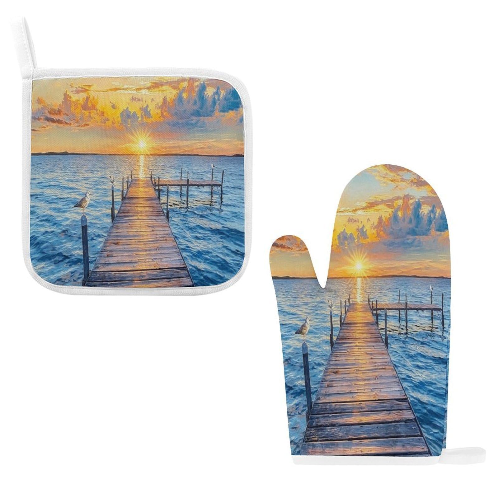 Fodpand Style Blue Sea Beach At Sunrise Oven Mitts And Pot Holders Sets