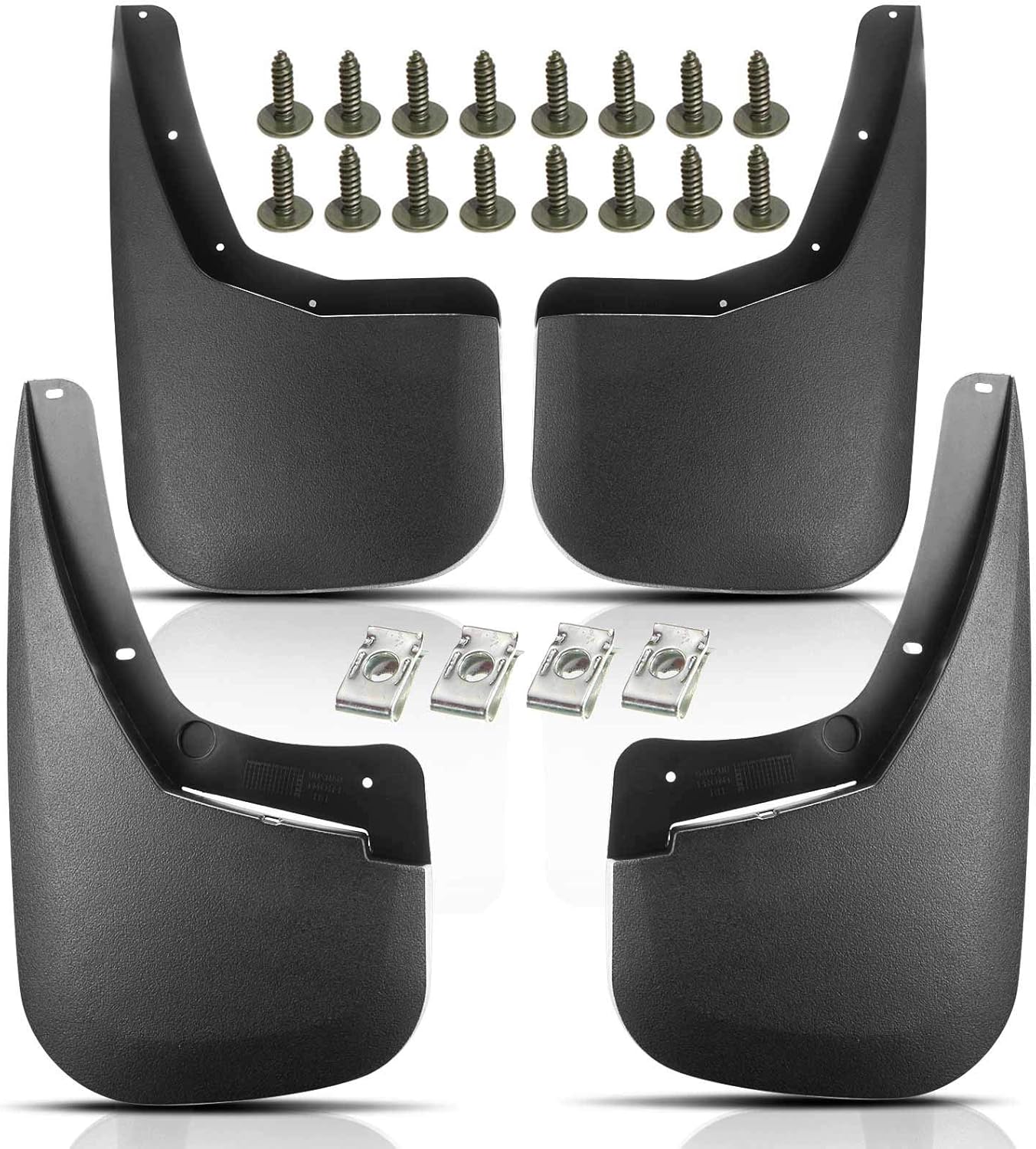 YHTAUTO Set of 4 Mud Flaps Splash Guards Accessories Replacement for Chevrolet Silverado 1500 2500 3500 HD 2007-2014, Single Rear Wheels(SRW), Front and Rear LH RH, Black