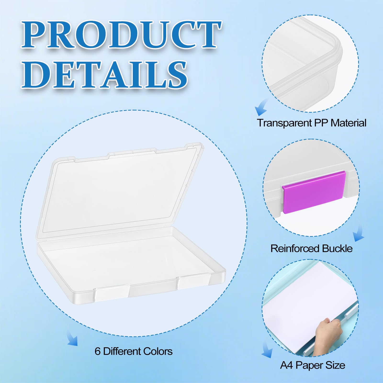 ZILAMGOO 6 Pcs Clear Plastic Document Storage Box, A4 File Box Paper Organizers Holder, Paper Storage Containers with Buckle for Document Magazine File Photo(12.4 x 9.84 x 1.18 in)
