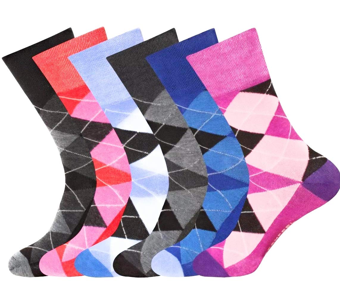 Rozgul Women's Multicoloured 6 Pairs Argyle Novelty Summer Color Classic Design Cotton Rich Socks Gift Ideal