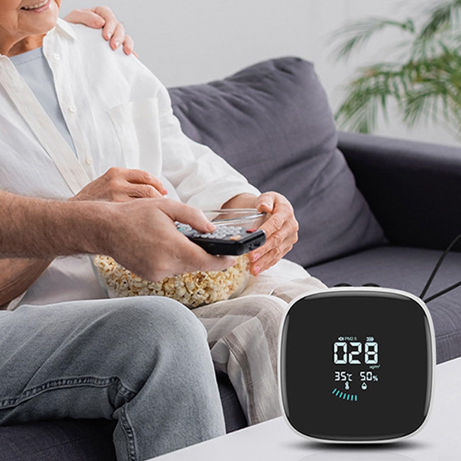 Detector PM2.5 con temperatura y humedad, alarma de monitor de calidad del aire de 800 mAh | PM2.5 en tiempo real, pantalla de temperatura, humedad, alarma, 800 mAh para batería, para carga USB C