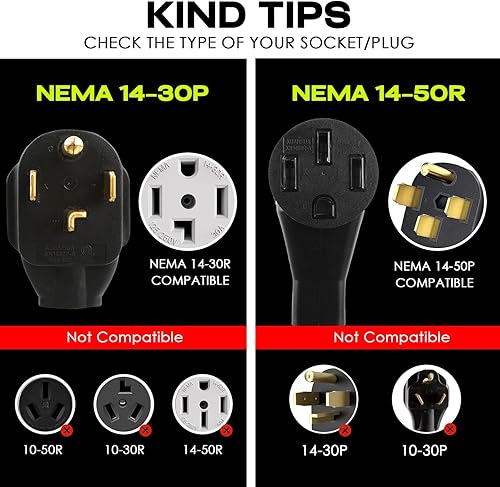 Miniatura 4 de Cable adaptador de cargador EV, adaptador NEMA 14-30P a 14-50R, enchufe de secadora de 30 amperios a hembra de 4 clavijas, compatible con EV para