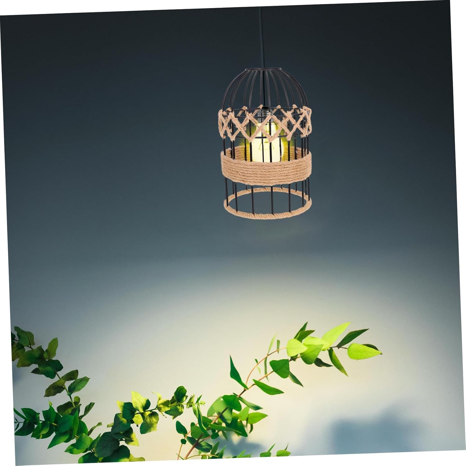 Vintage Boho Pendant Light Cover Rustic Iron Lampshade Woven Rope Design for Dining Areas Wall Sconces and Ceiling Fixtures Soft Lighting for Cozy Ambiance