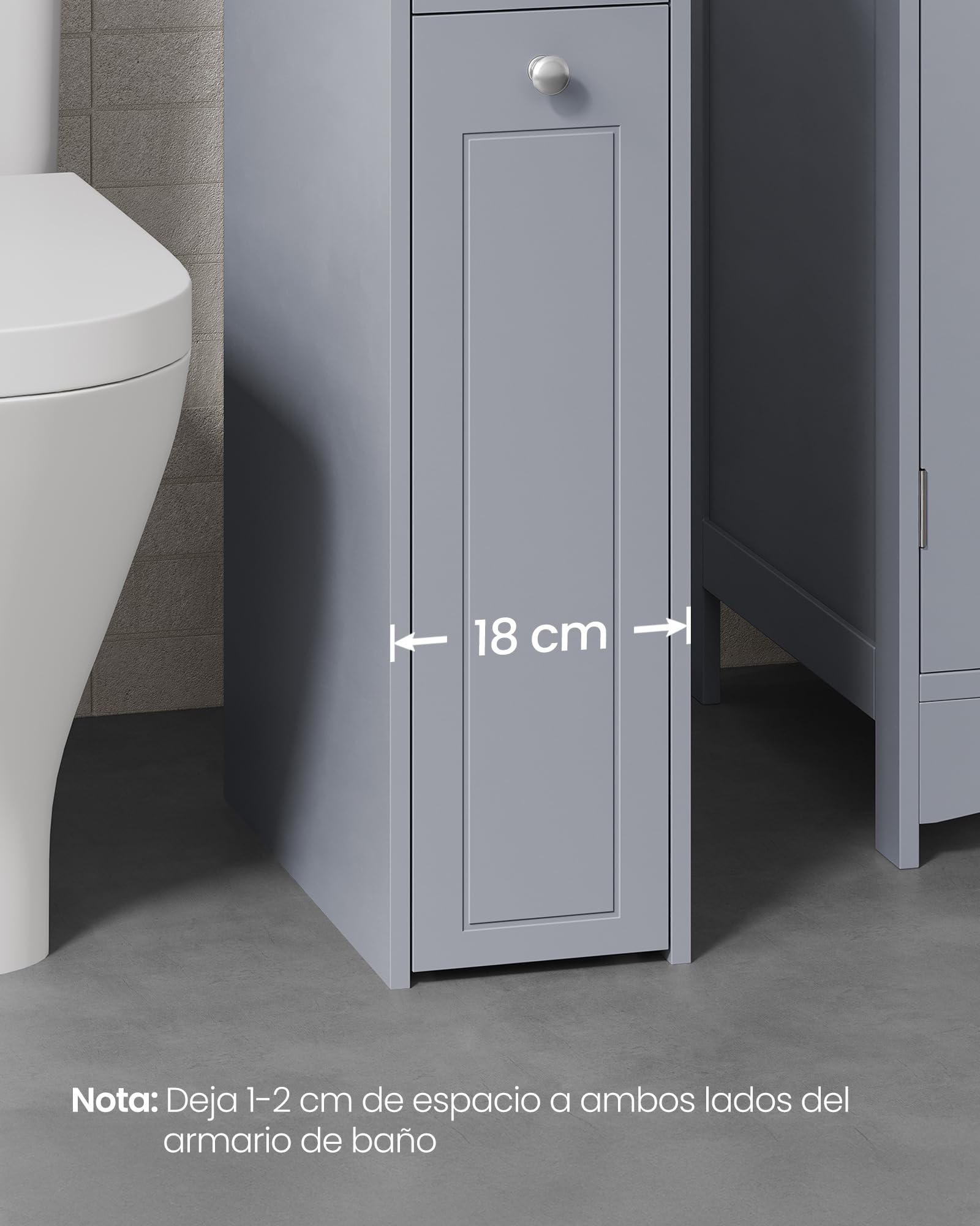 VASAGLE Armario de Baño, Armario Estrecho de Pie, Portarrollos de Papel Higiénico, con Cajones, para Espacios Pequeños, Gris Paloma BBC847G02