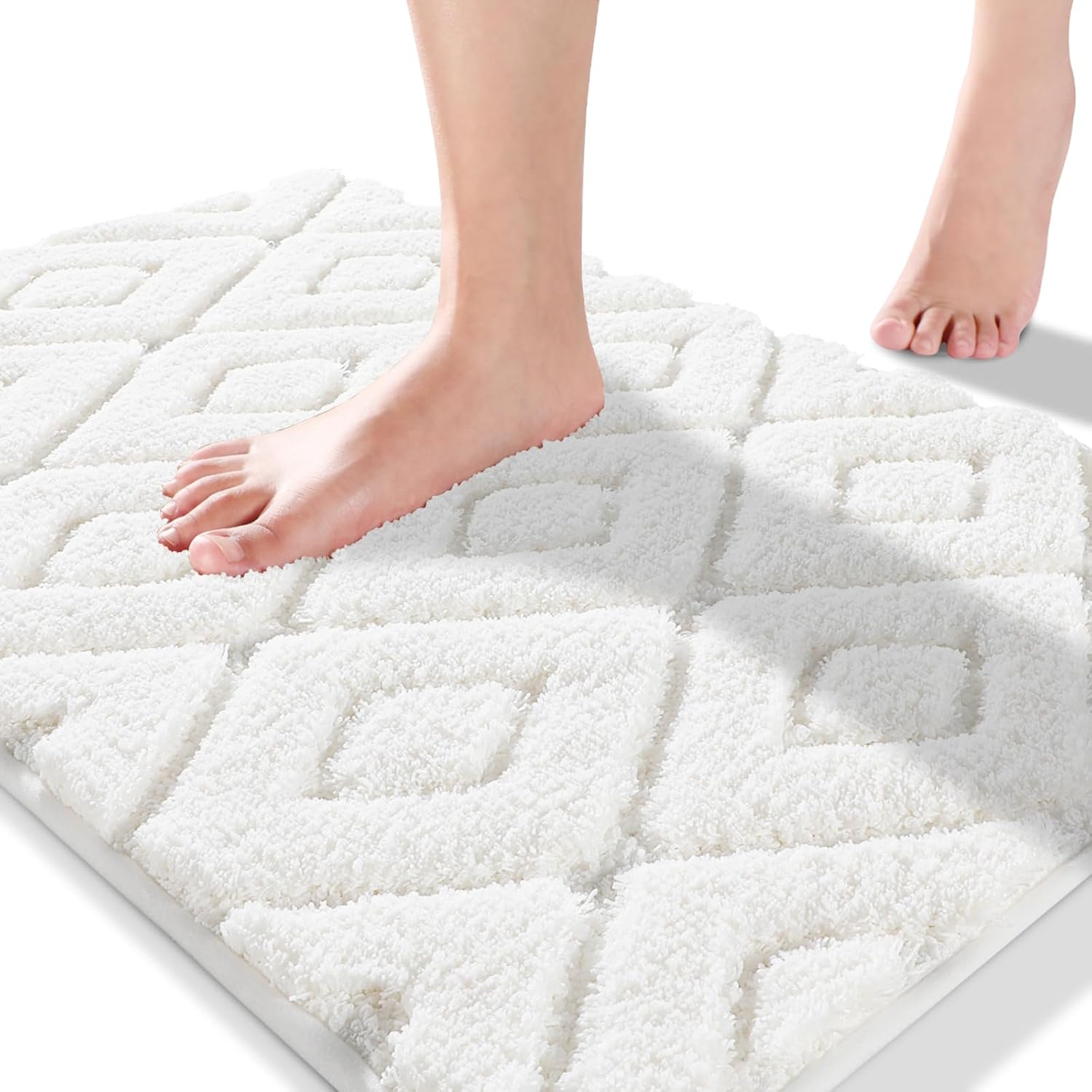 Yimobra Bathroom Rugs Mat, Extra Soft Fluffy and Absorbent Microfiber Bath Rugs, Non Slip Plush Shaggy Shower Rug, Machine Washable Mats for Bathroom Floor, Bathtub and Laundry, 24"x17", White