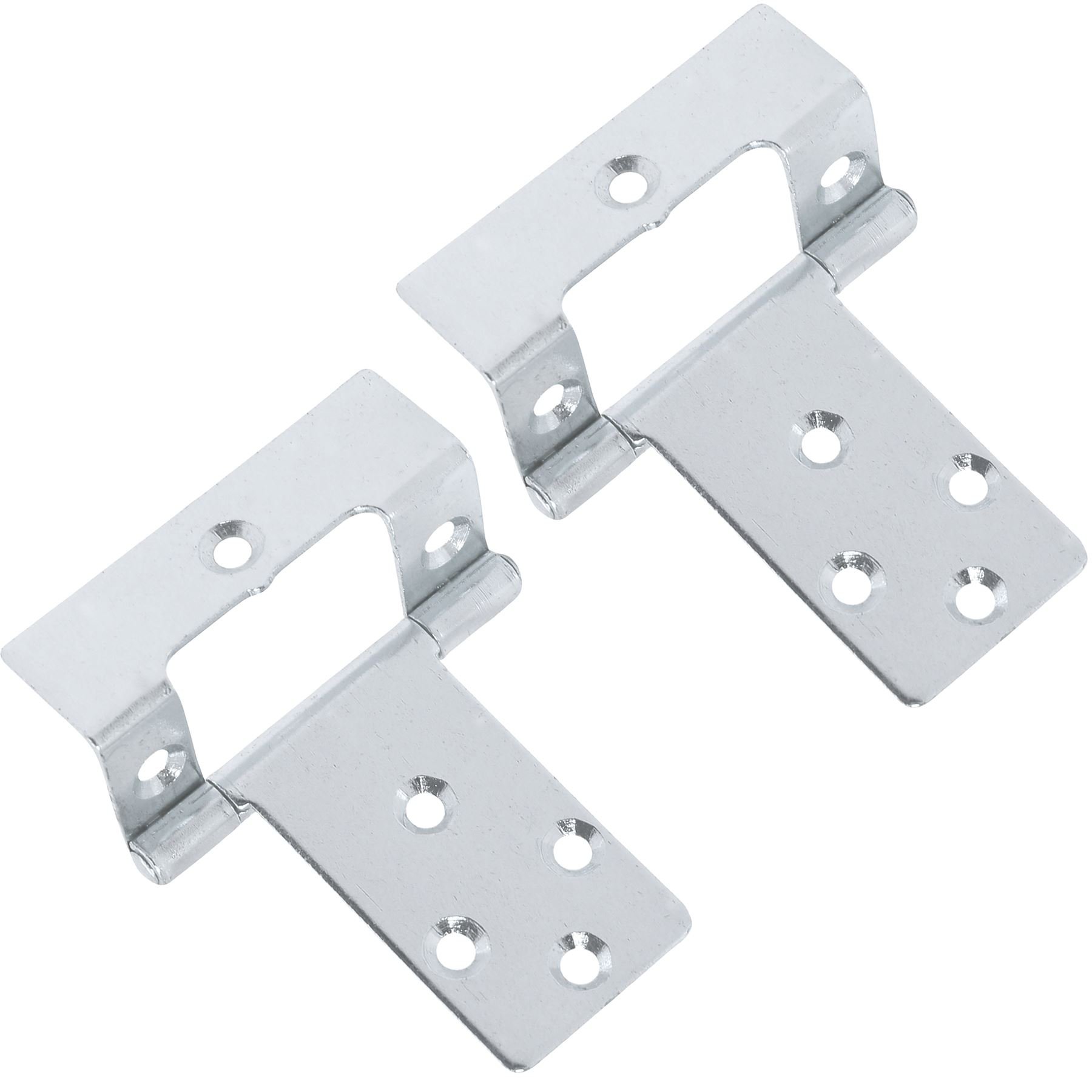 Pair of Large 50mm Cranked Flush Hinges - Silver Cabinet/Cupboard/Door Fittings