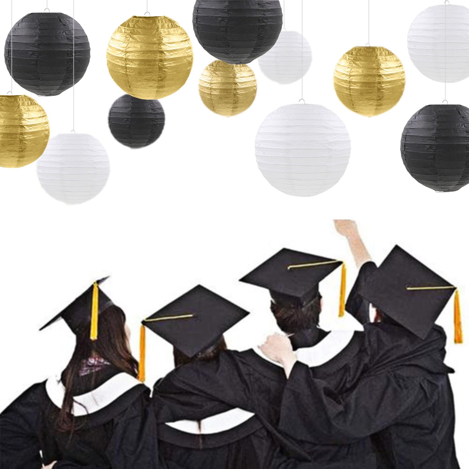 12 lanterne di carta da appendere in oro nero e bianco per Capodanno, matrimonio, laurea, anniversario, festa di compleanno, decorazione per la casa