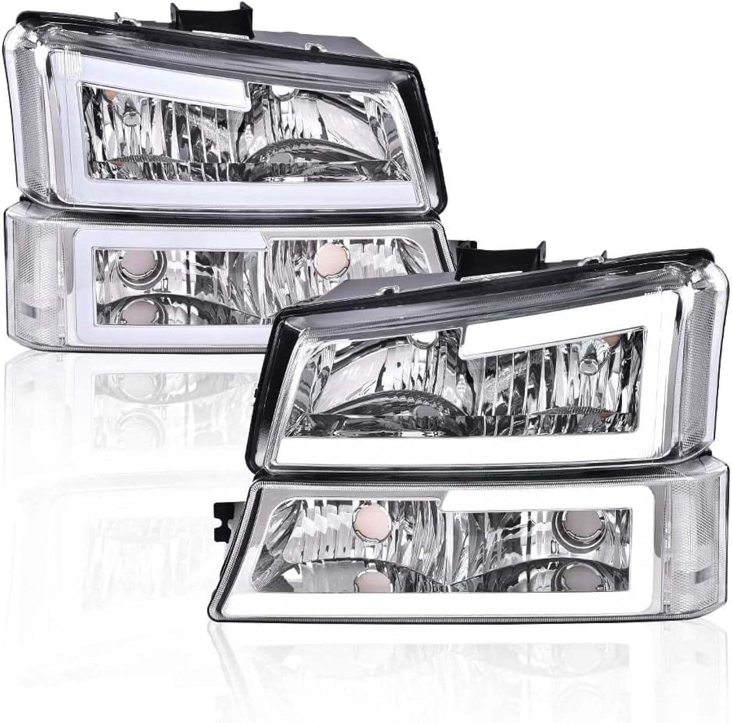G-PLUS LED Headlights Assemblies, Compatible with 2003 2004 2005 2006 Chevy Avalanche Silverado 1500 2500 3500&HD Bumper Headlamps, Clear Lens Chrome Housing Clear Reflector,faros delanteros