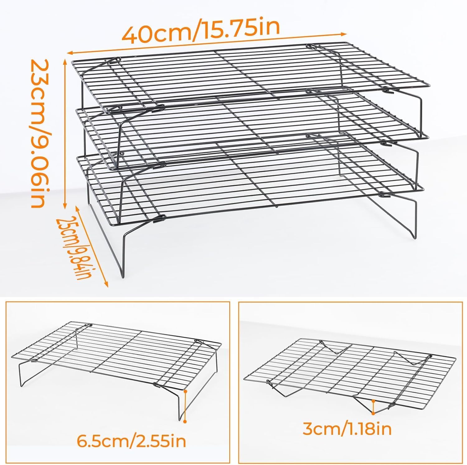 Detachable Collapsible Cooling Racks, Wire Cooling Rack Stackable Drying Rack for Bread Cookie Baking Candy Fruits (3-tier)