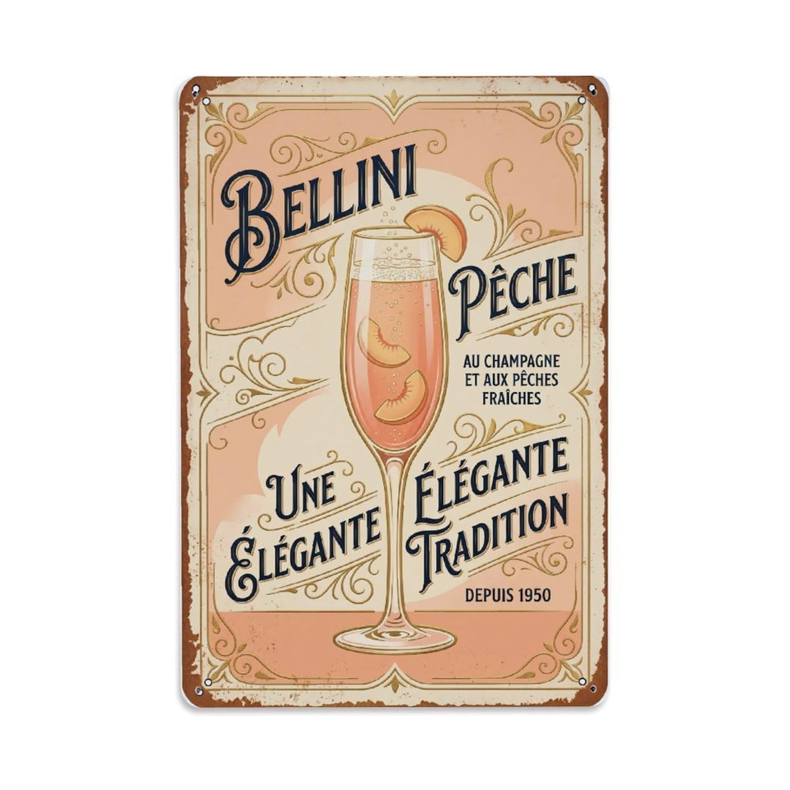 Bellini Summer Terrace Metal Tin Sign Plaque Wall Decor for Cafe, Club Bar, Office, Home Garden Metal Poster 8x12Inch