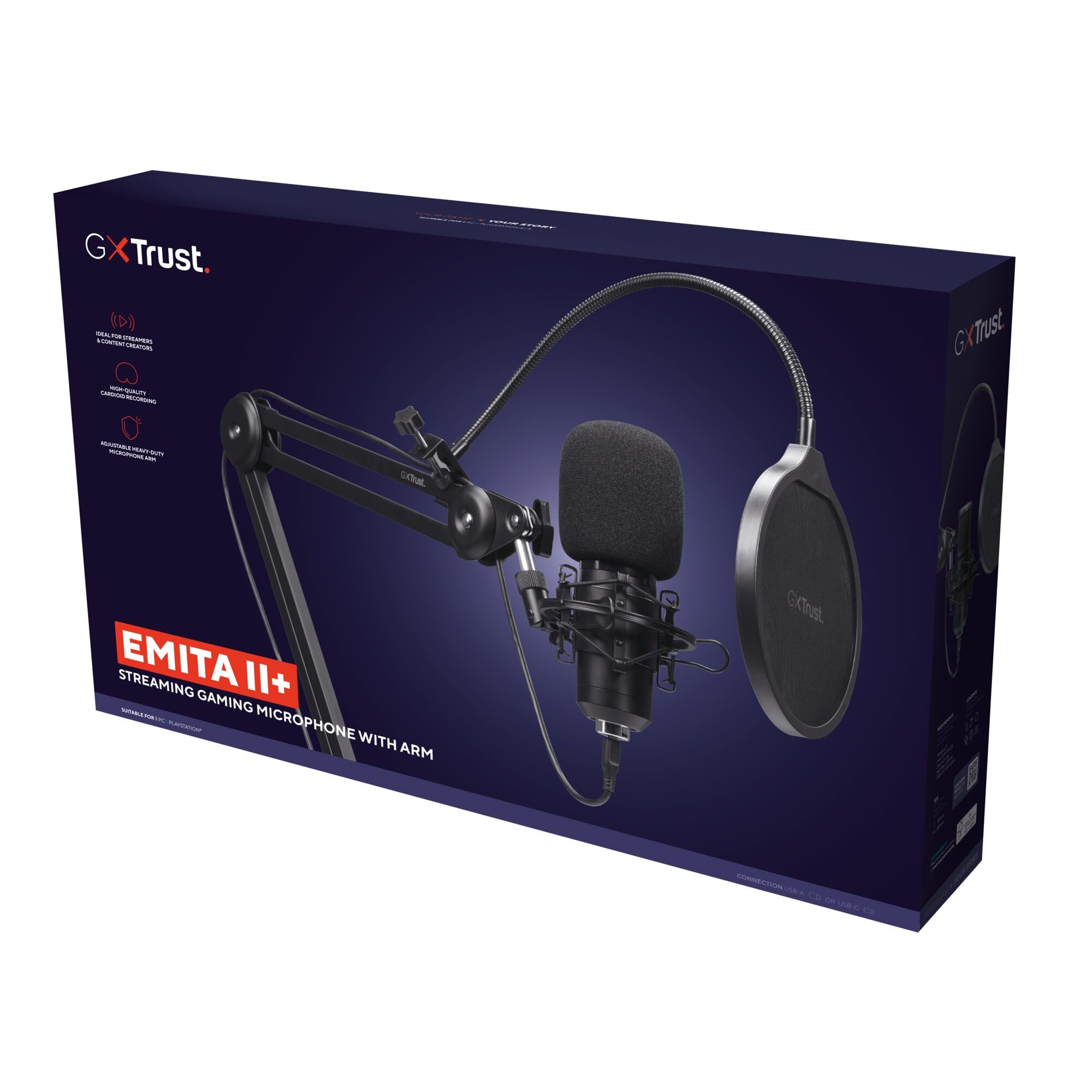 GXTrust Emita II Microphone avec Bras, Filtre Anti-Pop et Anti-Vent, Noir