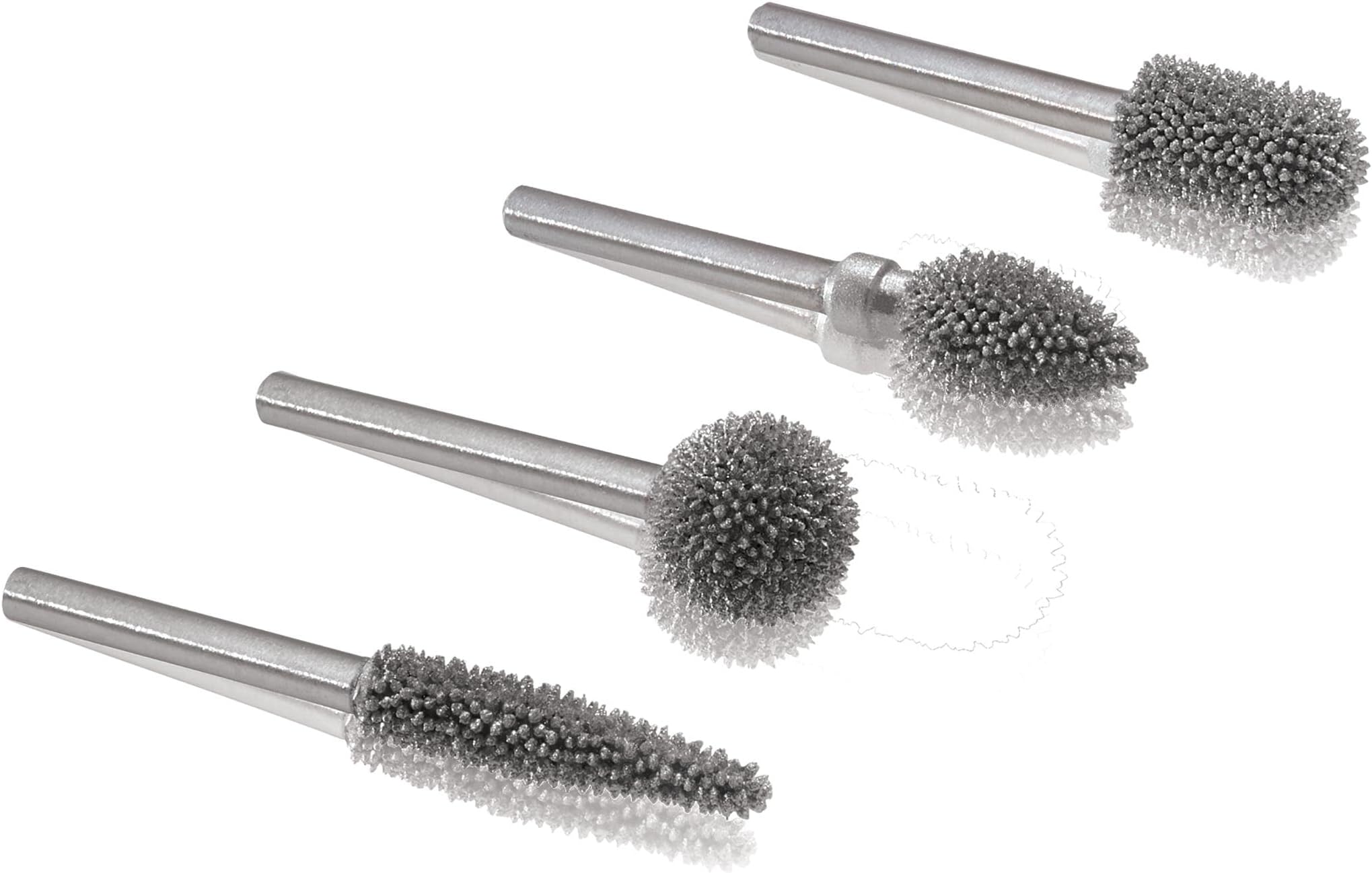 4-Piece Rotary Burr Kit - 1⁄8" Shaft, Coarse - Wood Carving Bits for Dremel, Foredom, Ryobi, DeWalt, Milwaukee Tools - Structured Tungsten Carbide