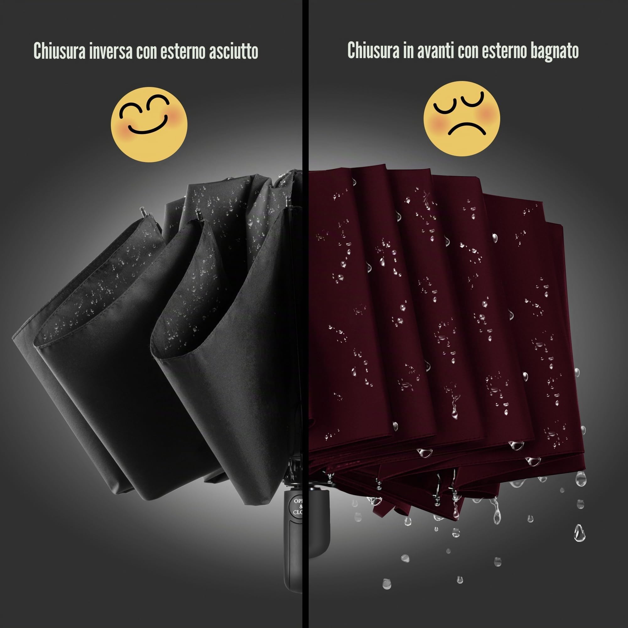 Conlun Ombrello pieghevole compatto anti-tempesta - antivento automatico nero per uomo, rivestimento in teflon 210T, inverso da 105 cm, da pioggia grande 10 ossa Regali di Natale