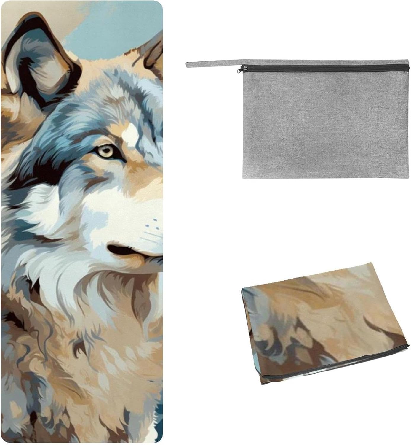 Yoga Towel, Wolf Animal Print Non Slip Sweat Absorbent Hot Yoga Mat Towel for Hot Yoga, Pilates and Fitness - 72.8" x 26.8"
